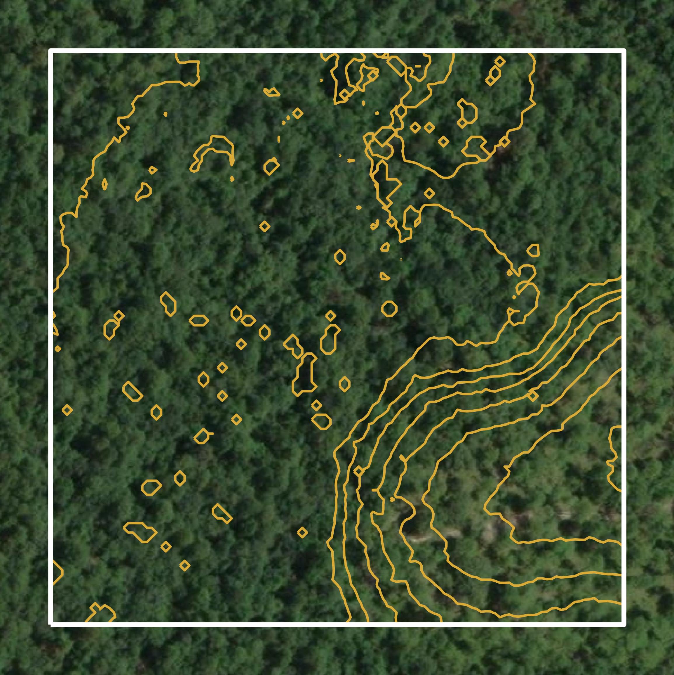 This image shows a contour map in Santa Rosa County created using GIS data in Equator.