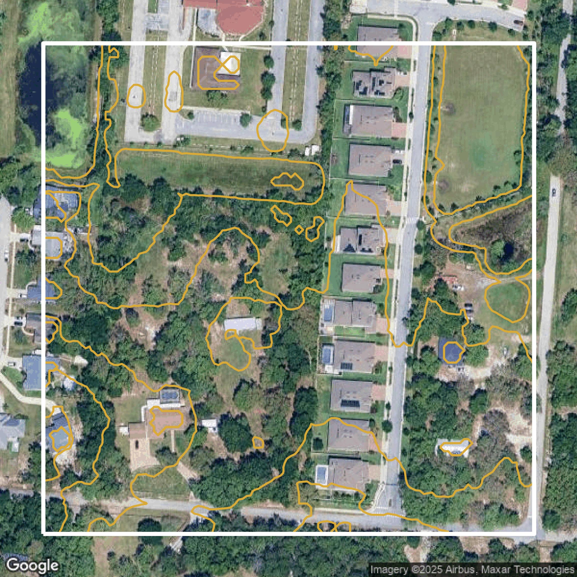 This image shows a contour map in Seminole County created using GIS data in Equator.
