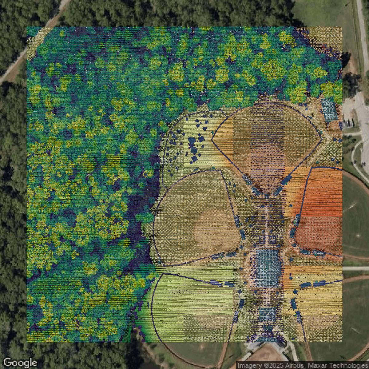 This image shows a LiDAR point cloud in Seminole County created using GIS data in Equator.