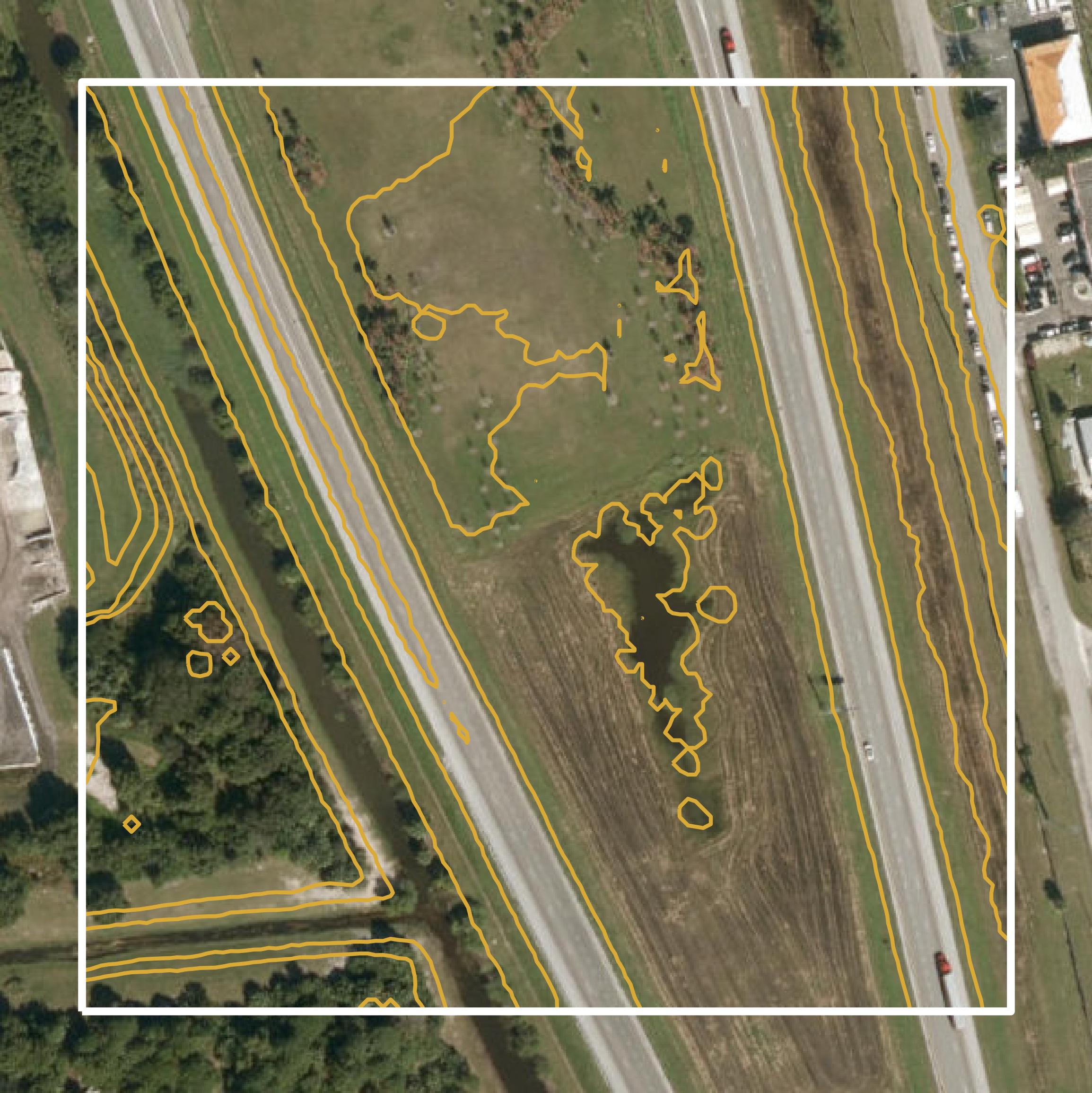 This image shows a contour map in St. Lucie County created using GIS data in Equator.