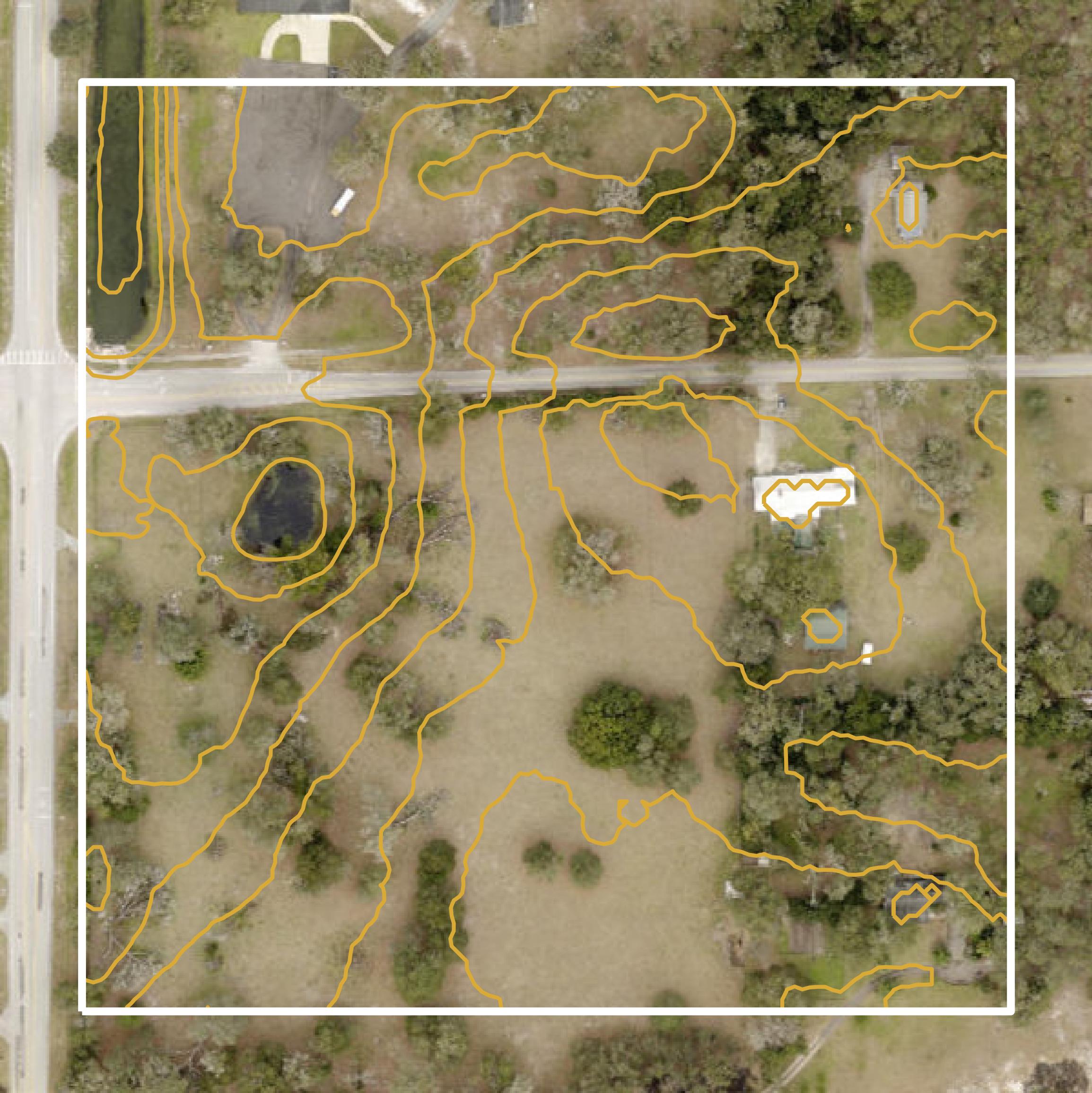 This image shows a contour map in Volusia County created using GIS data in Equator.
