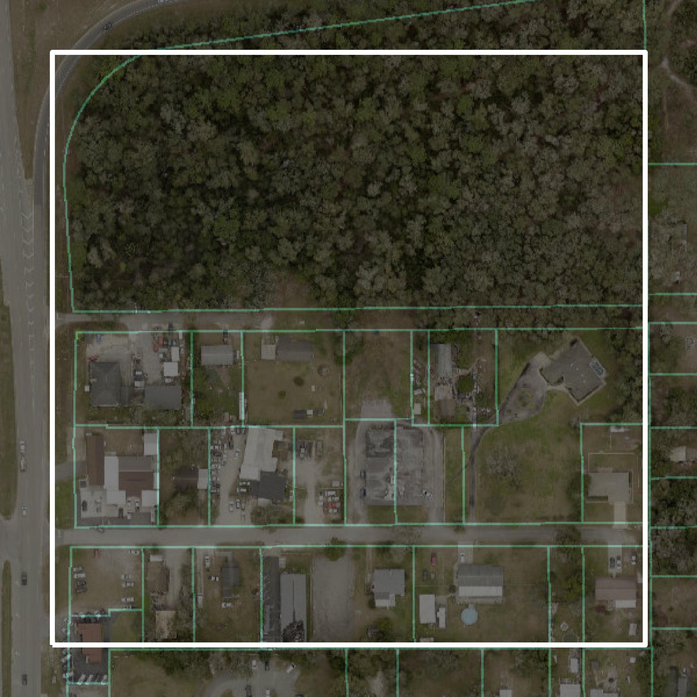This image shows parcel and building data in Volusia County created using GIS data in Equator.