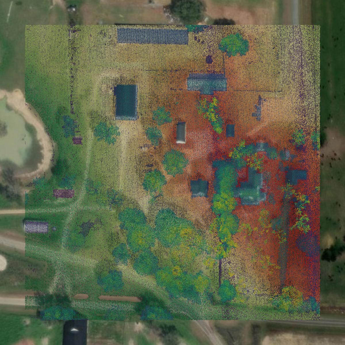 This image shows a LiDAR point cloud in Baker County created using GIS data in Equator.