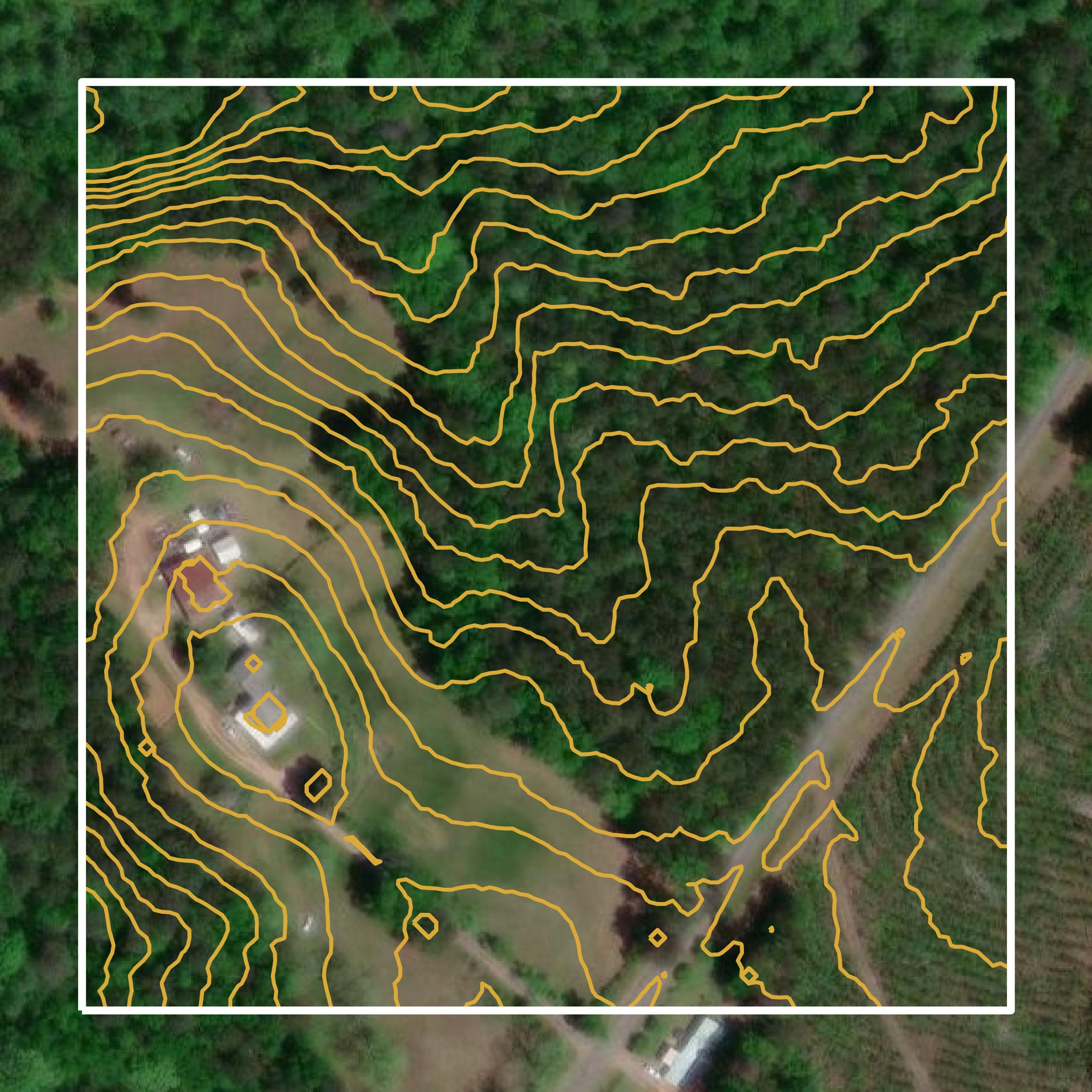 This image shows a contour map in Baldwin County created using GIS data in Equator.