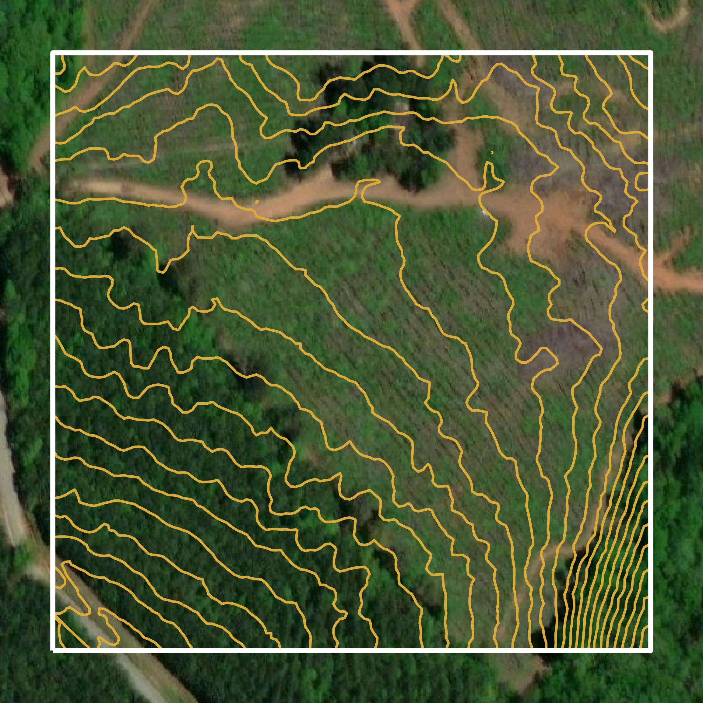 This image shows a contour map in Baldwin County created using GIS data in Equator.