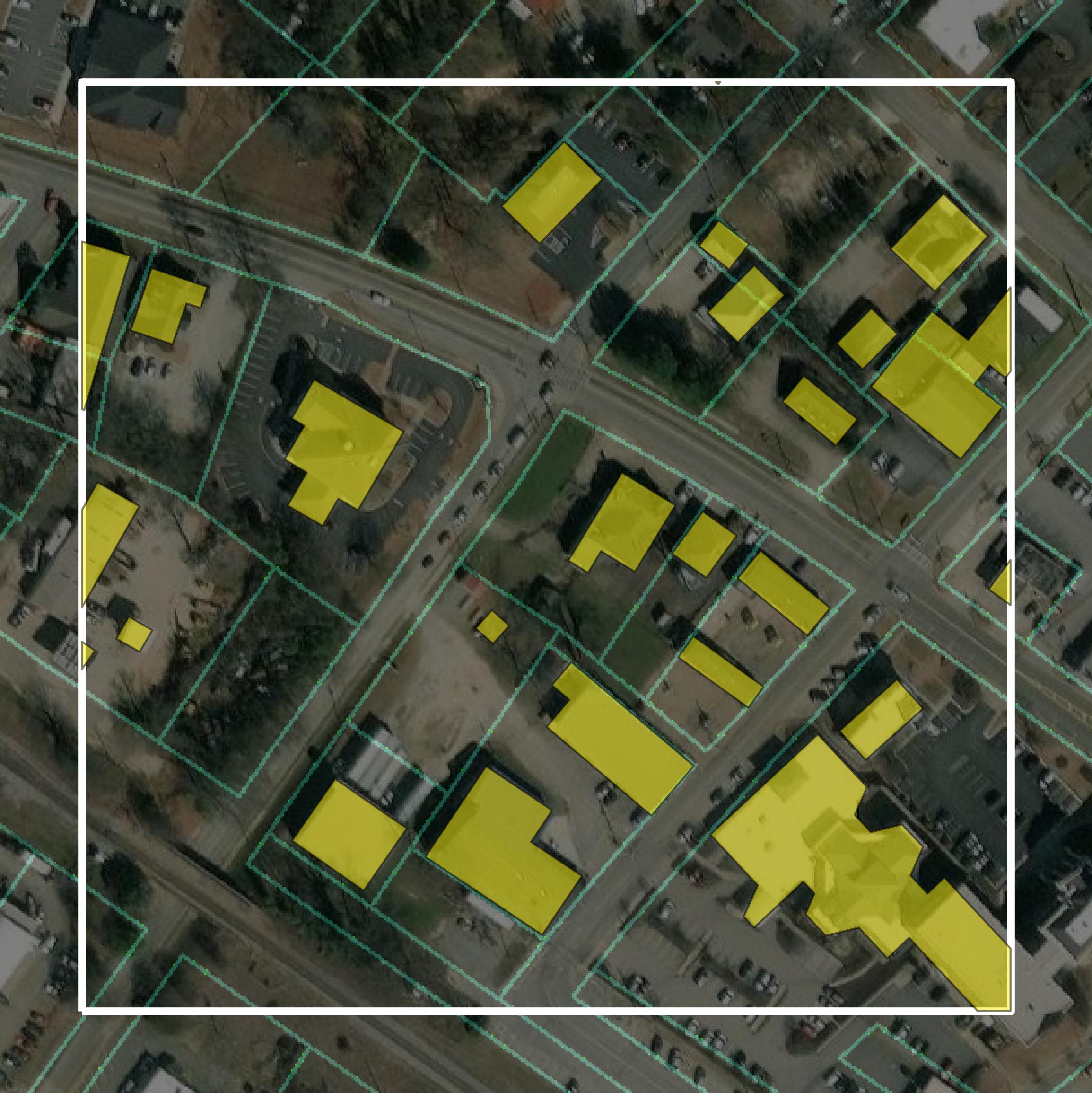 This image shows parcel and building data in Barrow County created using GIS data in Equator.
