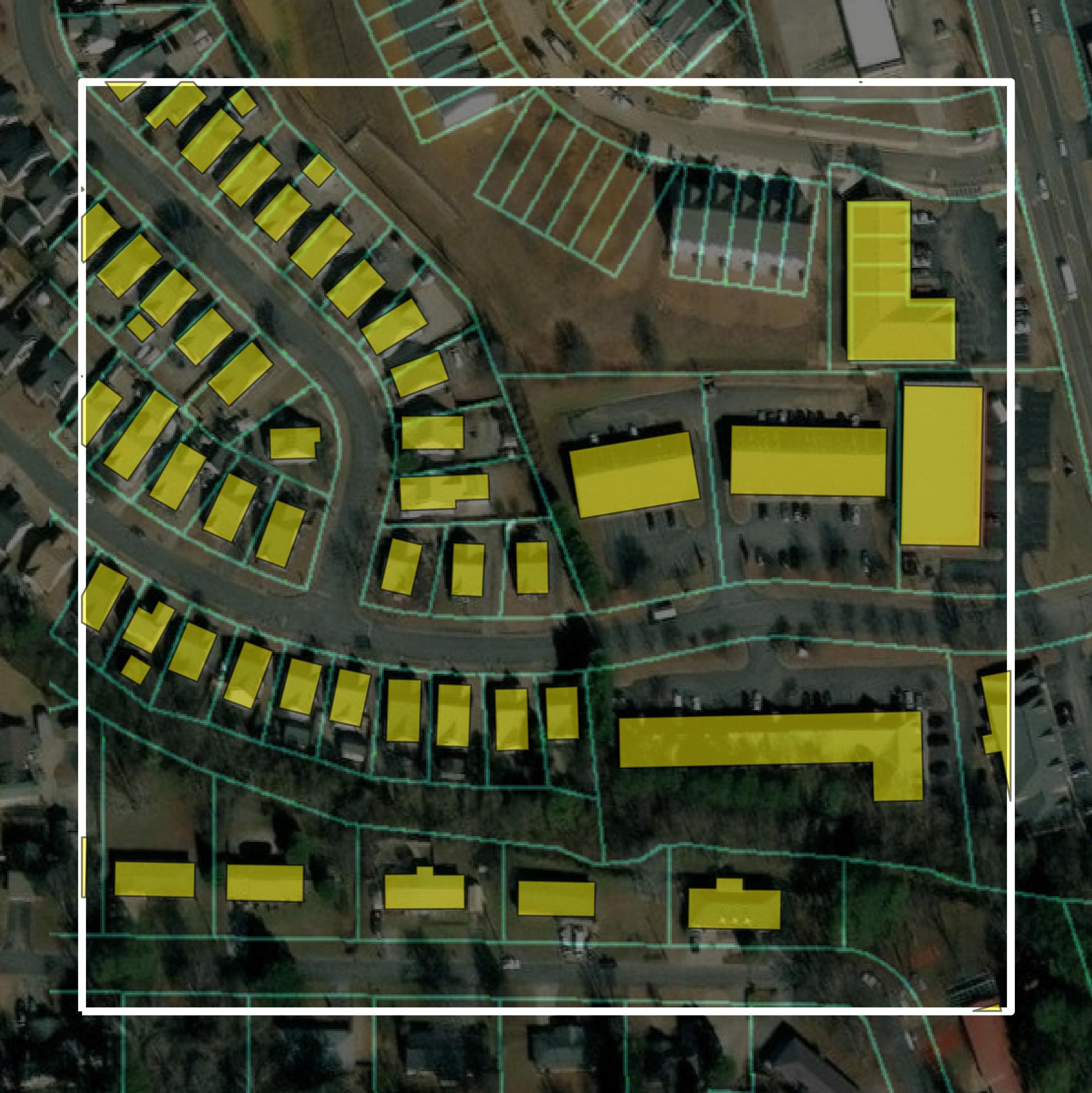 This image shows parcel and building data in Bartow County created using GIS data in Equator.