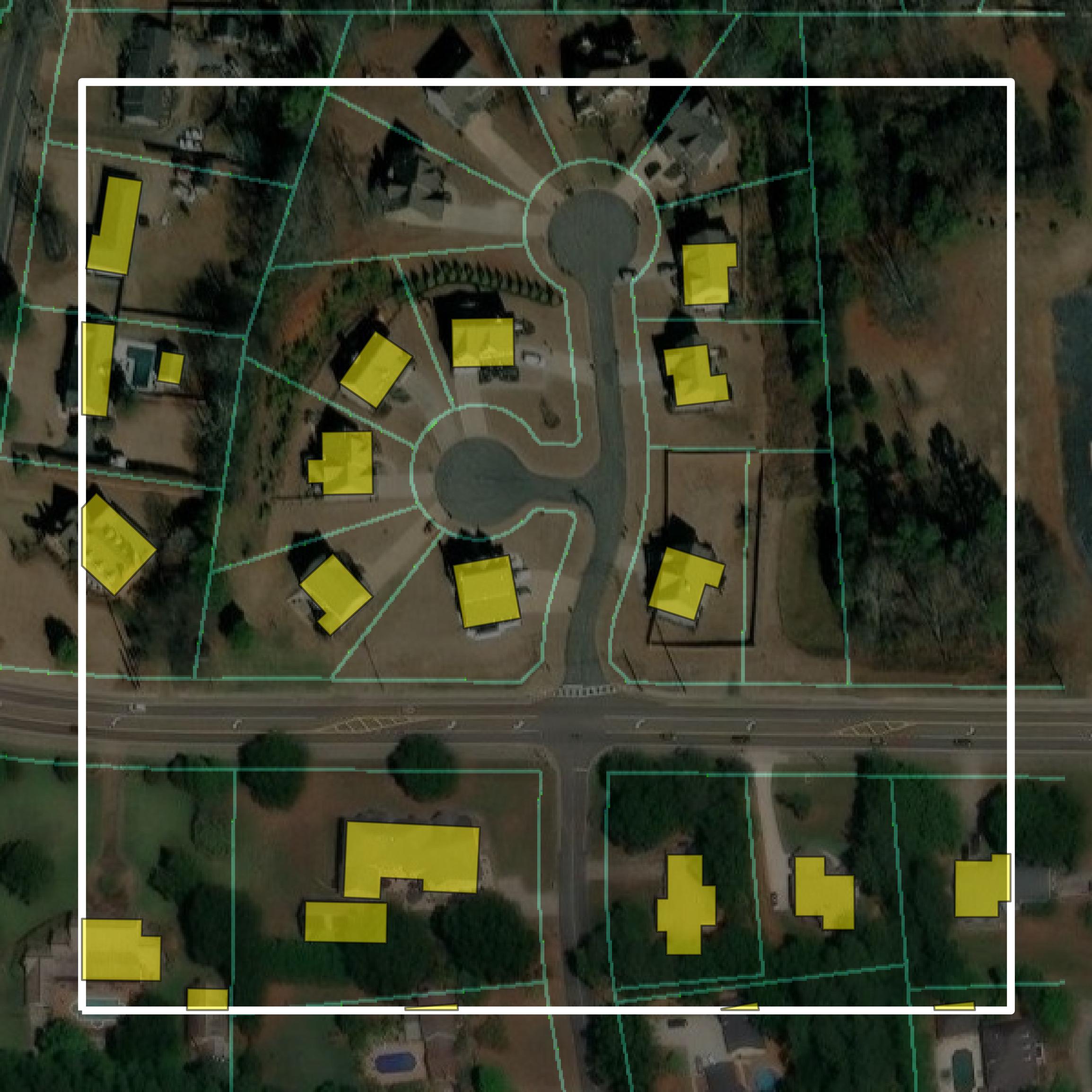 This image shows parcel and building data in Bartow County created using GIS data in Equator.