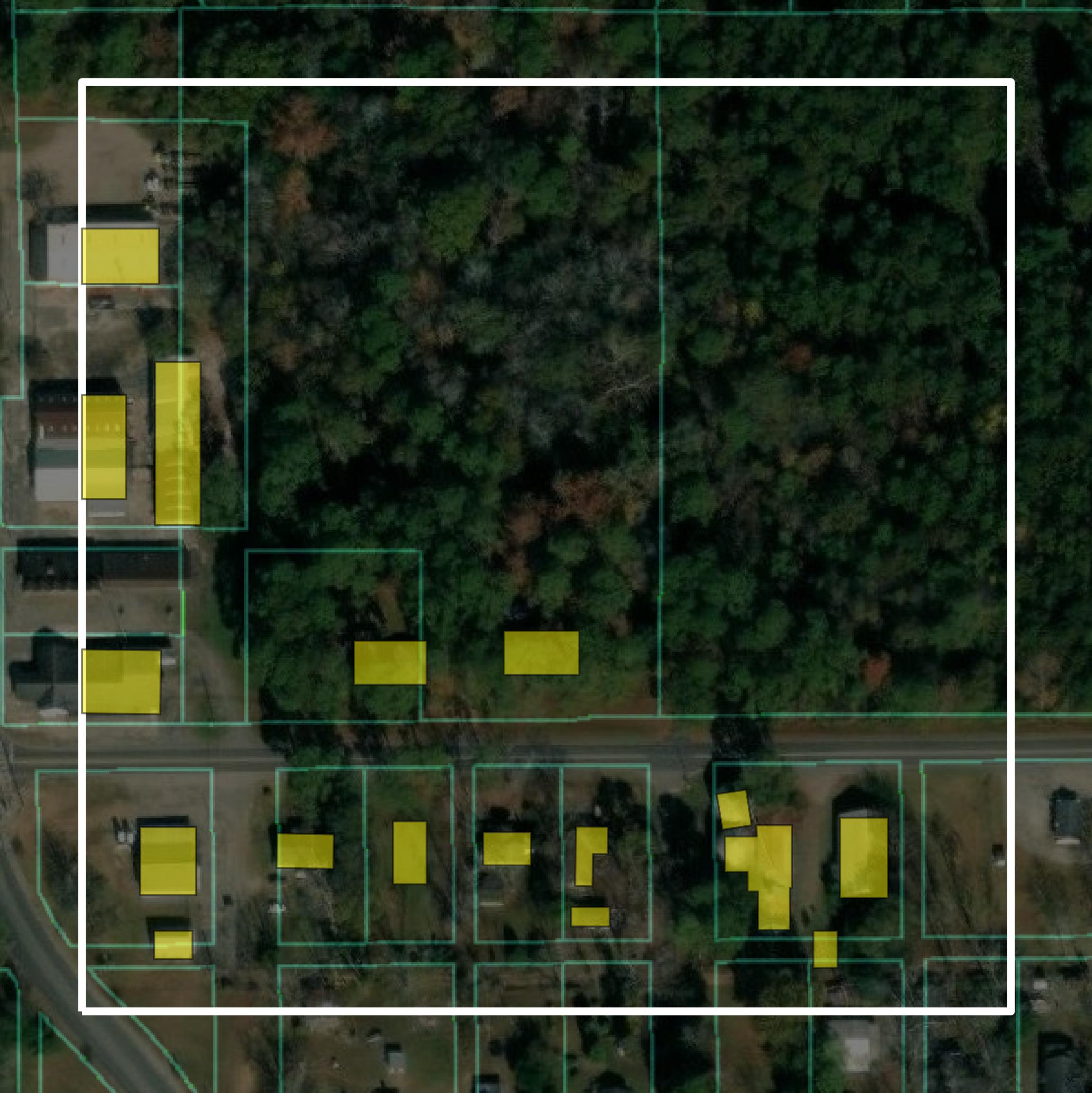 This image shows parcel and building data in Ben Hill County created using GIS data in Equator.