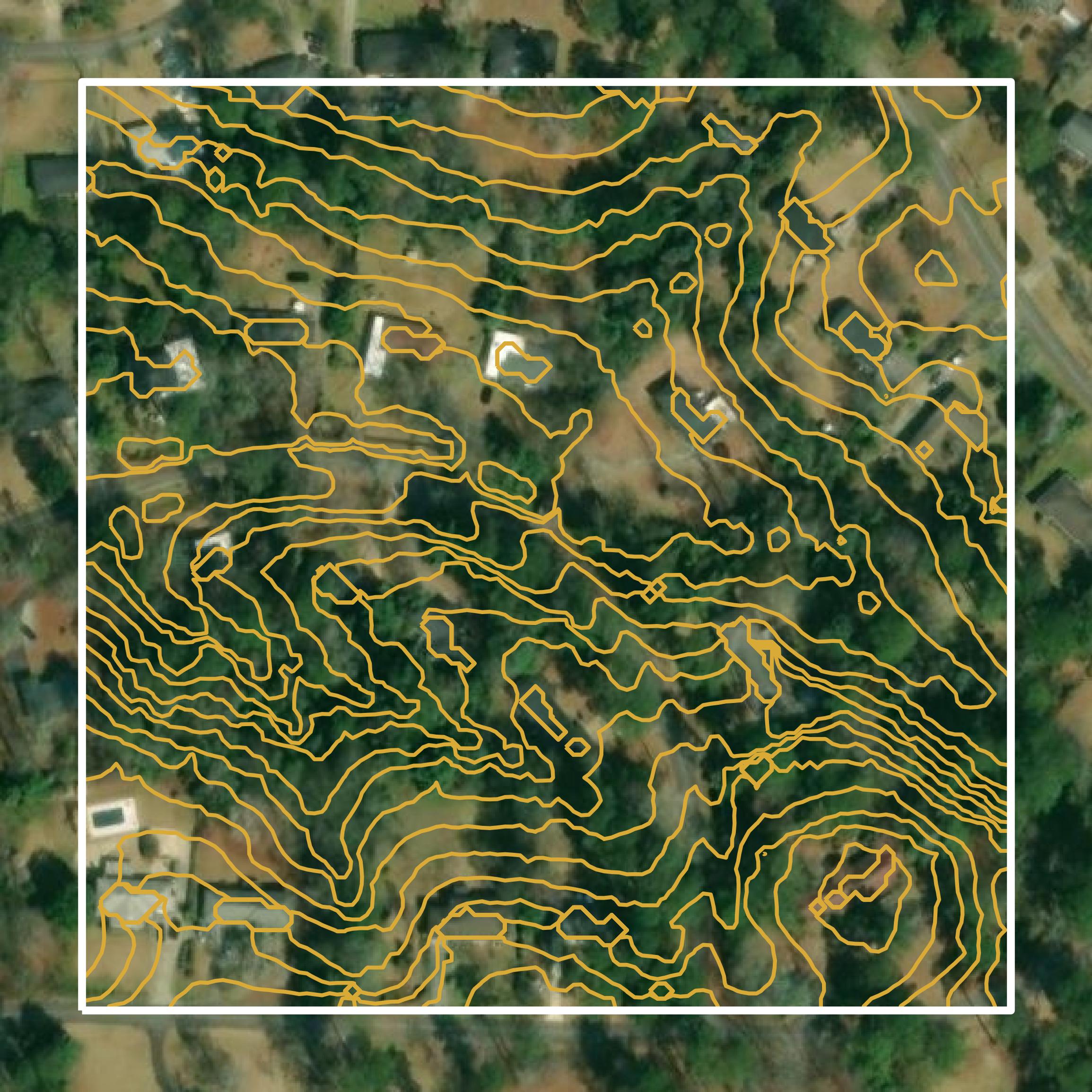 This image shows a contour map in Bibb County created using GIS data in Equator.