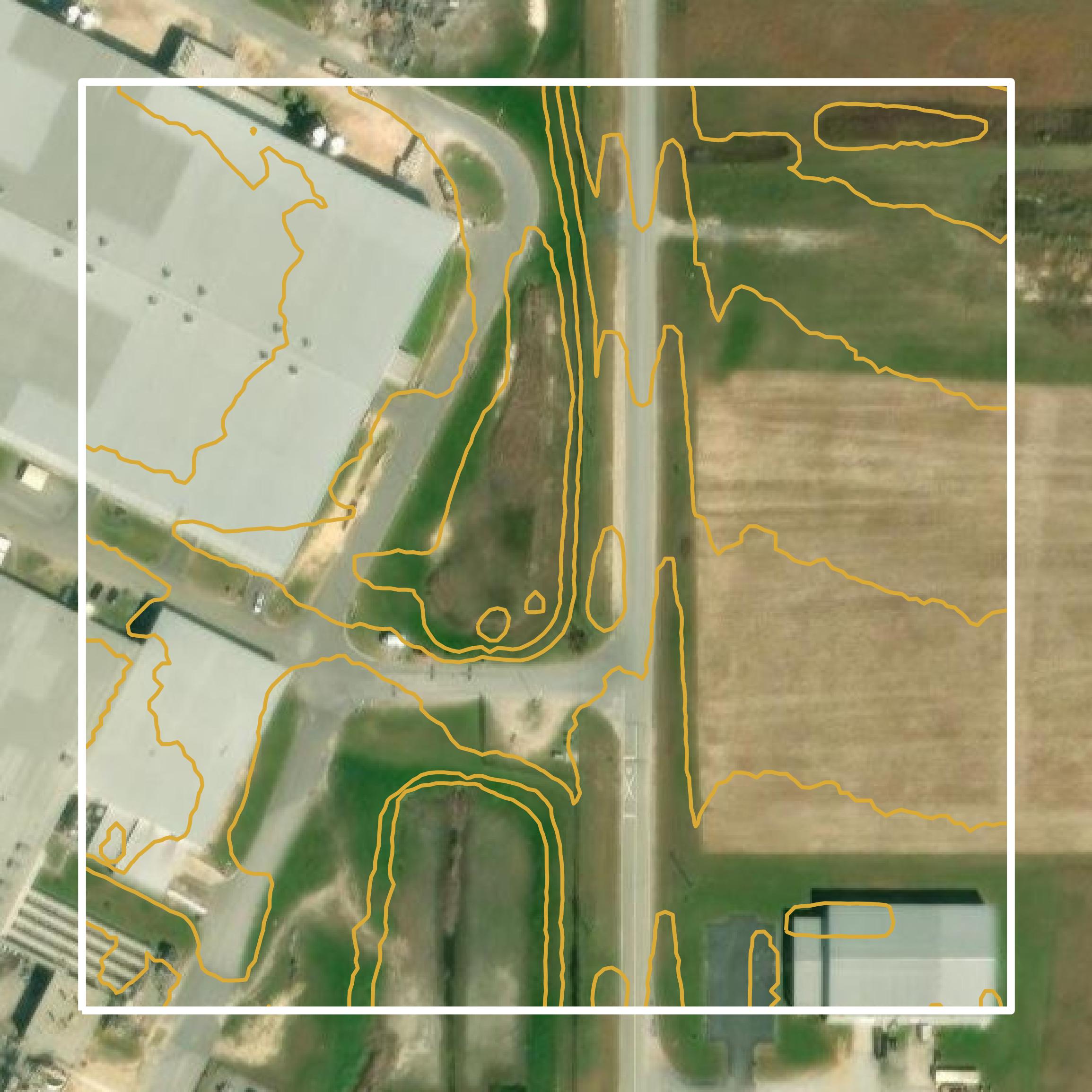 This image shows a contour map in Bibb County created using GIS data in Equator.