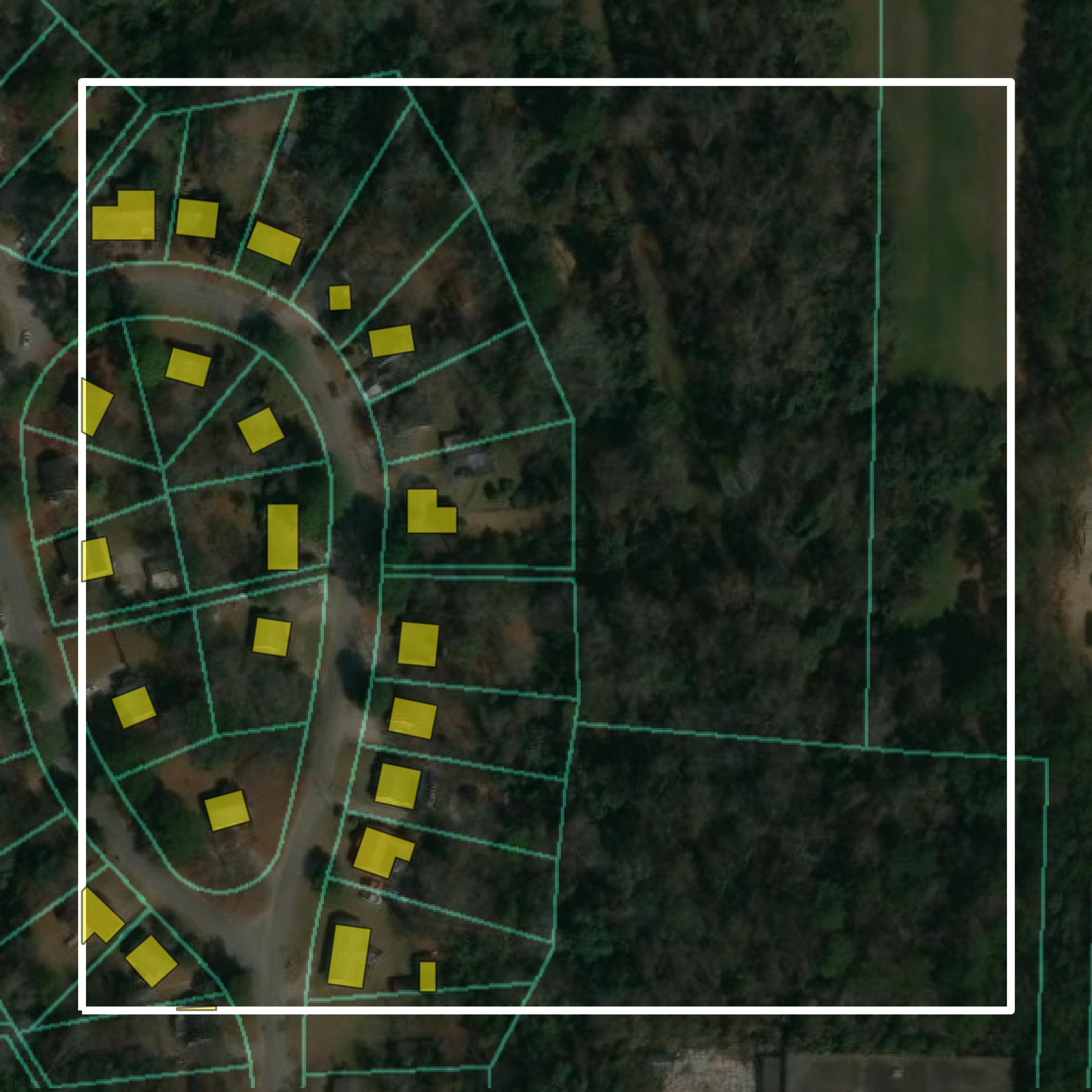 This image shows parcel and building data in Bibb County created using GIS data in Equator.