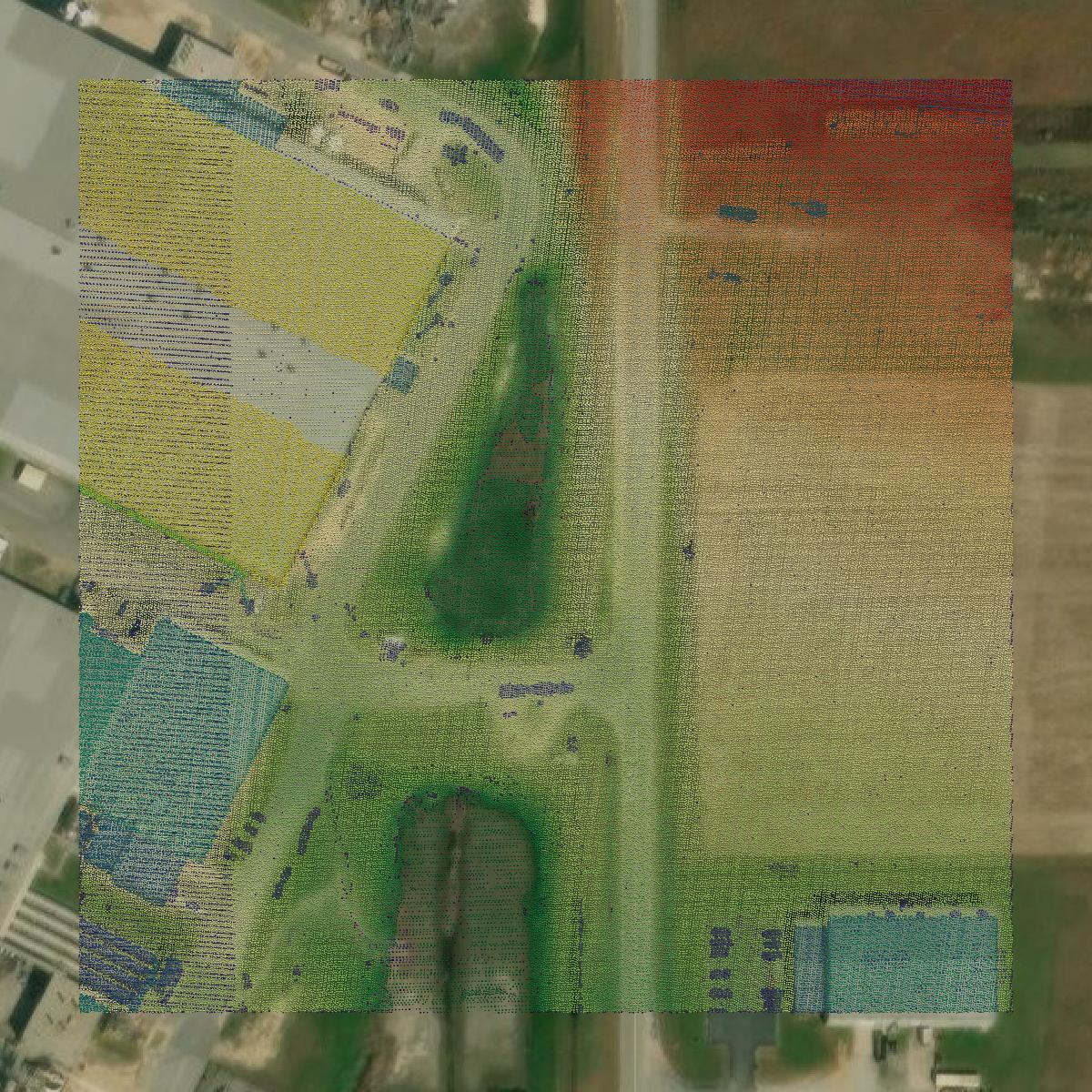 This image shows a LiDAR point cloud in Bibb County created using GIS data in Equator.