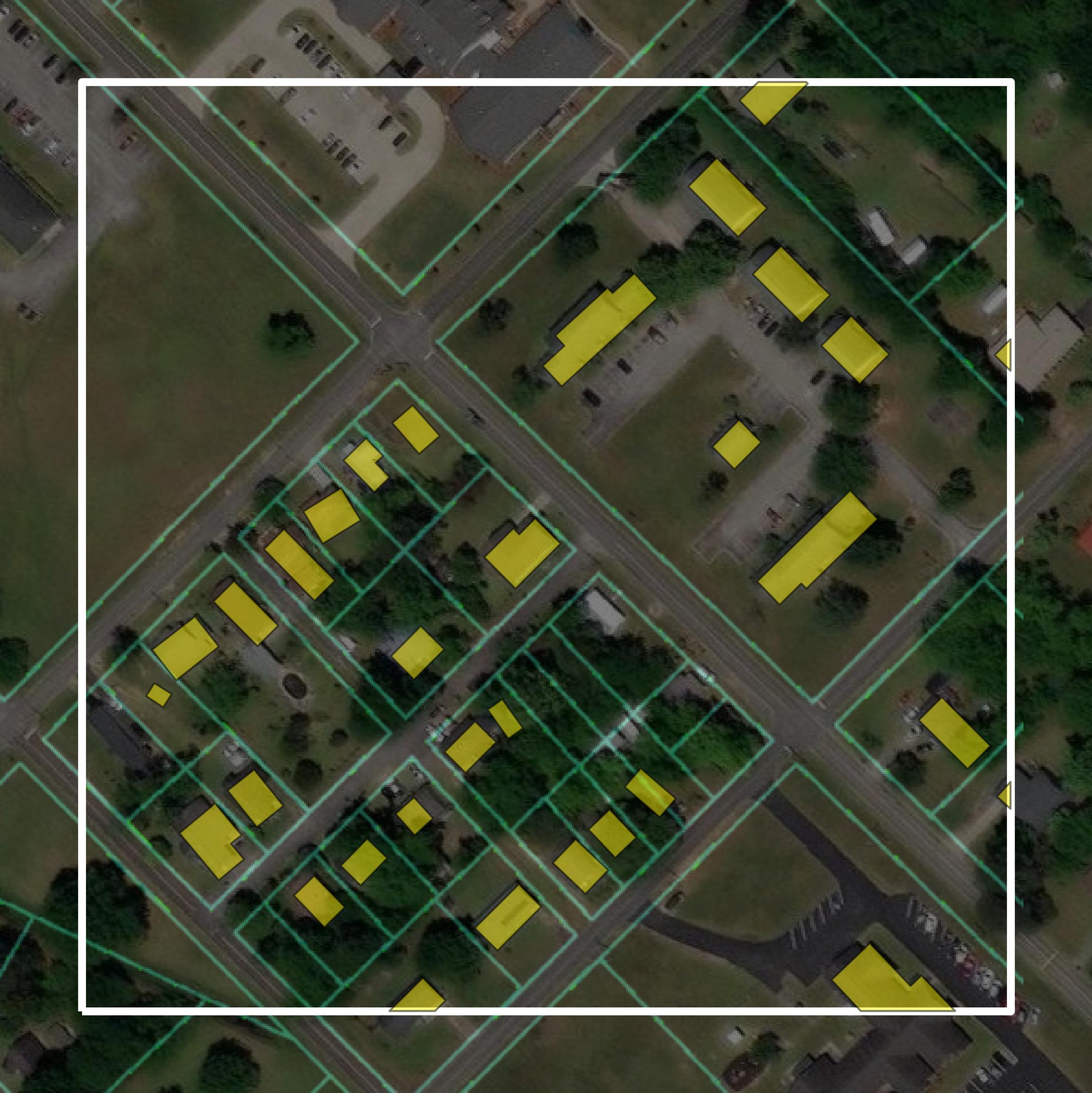 This image shows parcel and building data in Bleckley County created using GIS data in Equator.