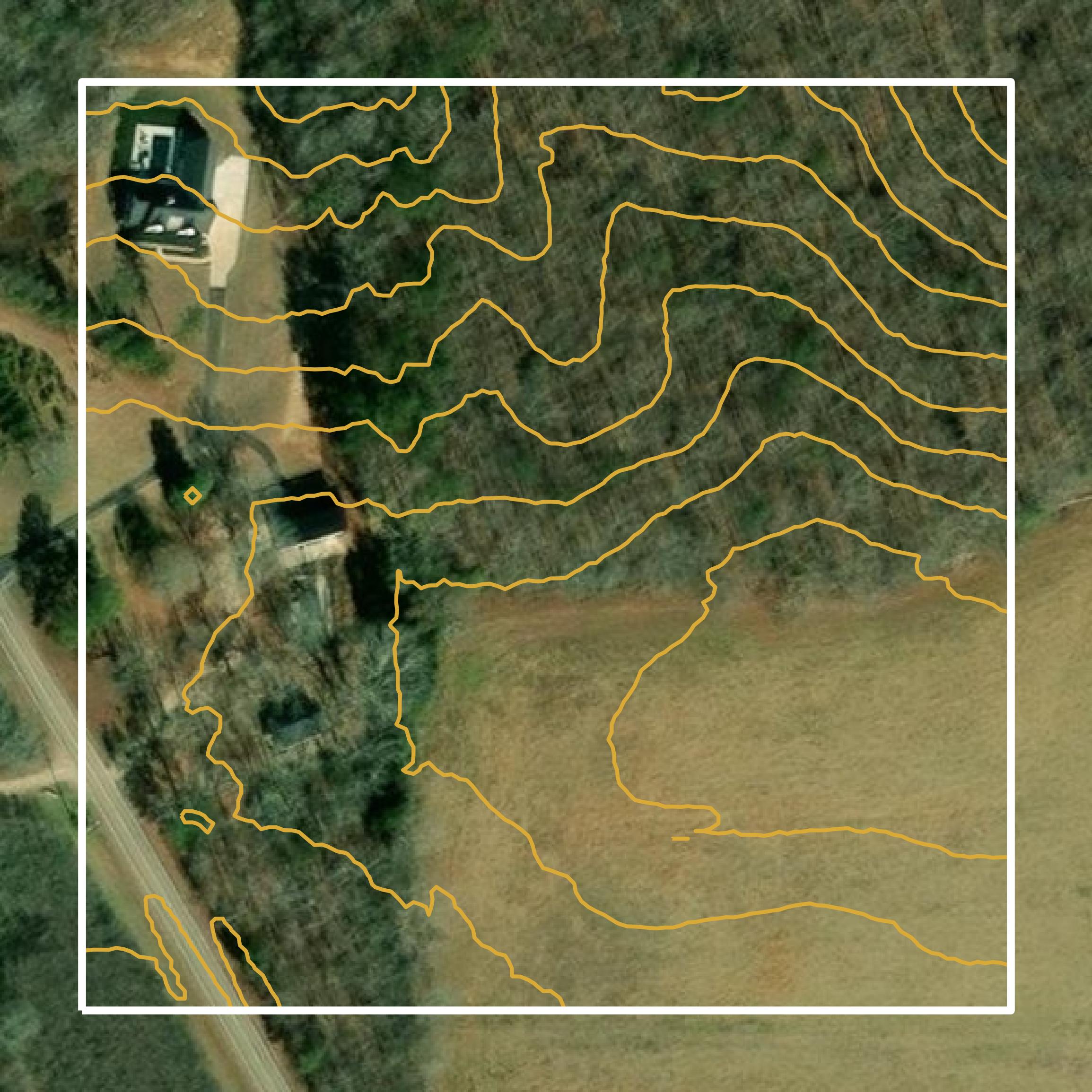 This image shows a contour map in Butts County created using GIS data in Equator.