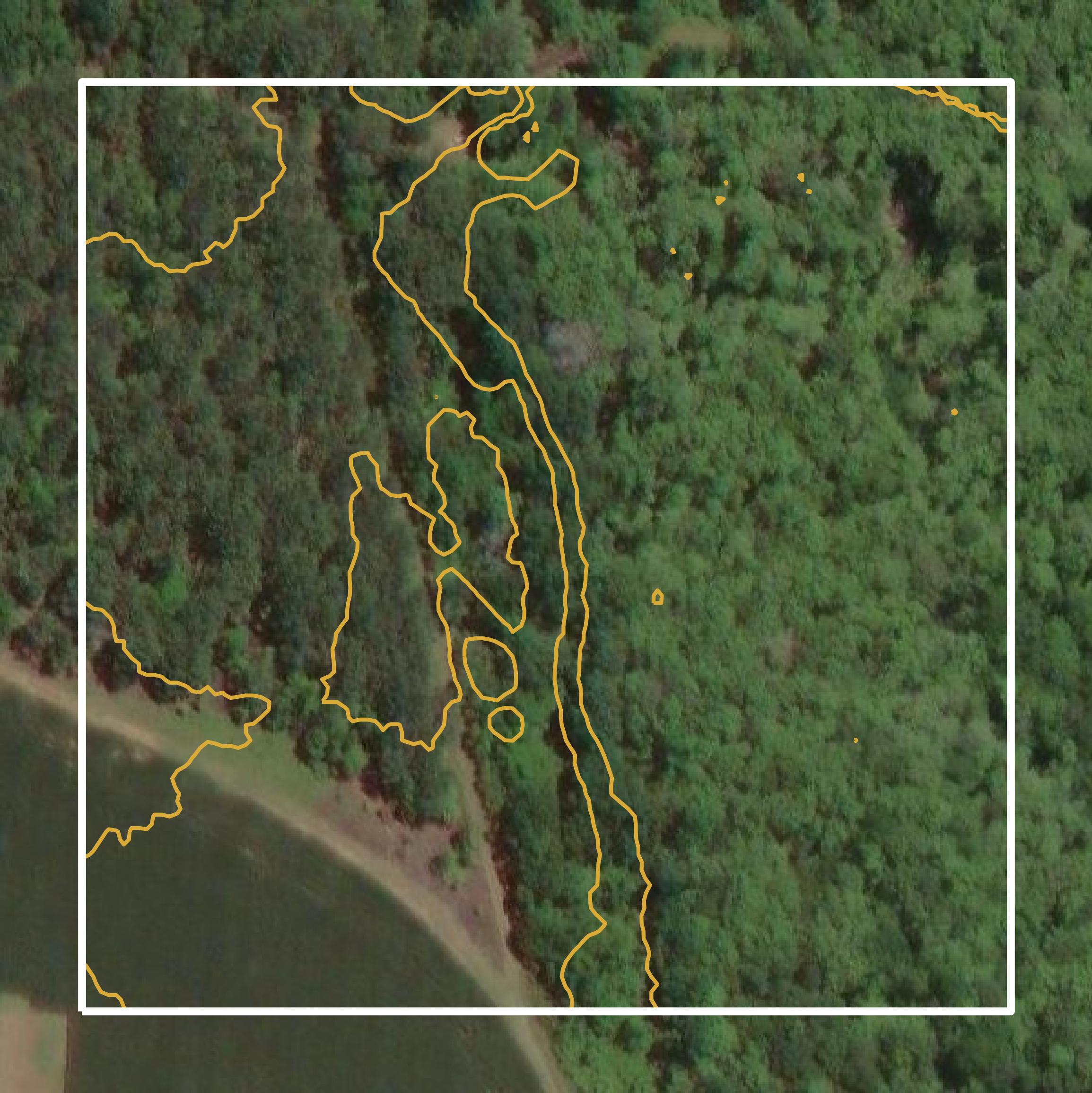 This image shows a contour map in Calhoun County created using GIS data in Equator.