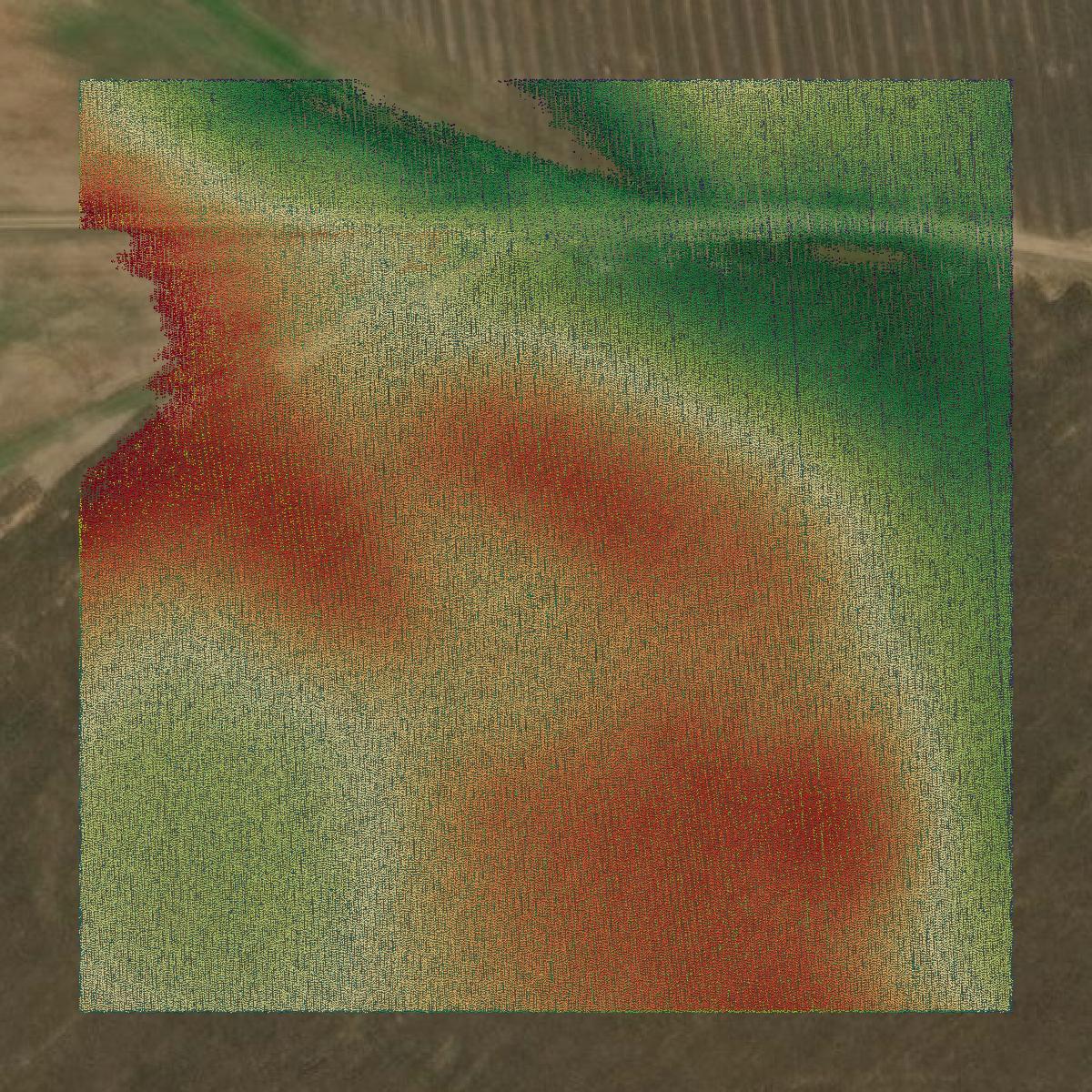 This image shows a LiDAR point cloud in Calhoun County created using GIS data in Equator.