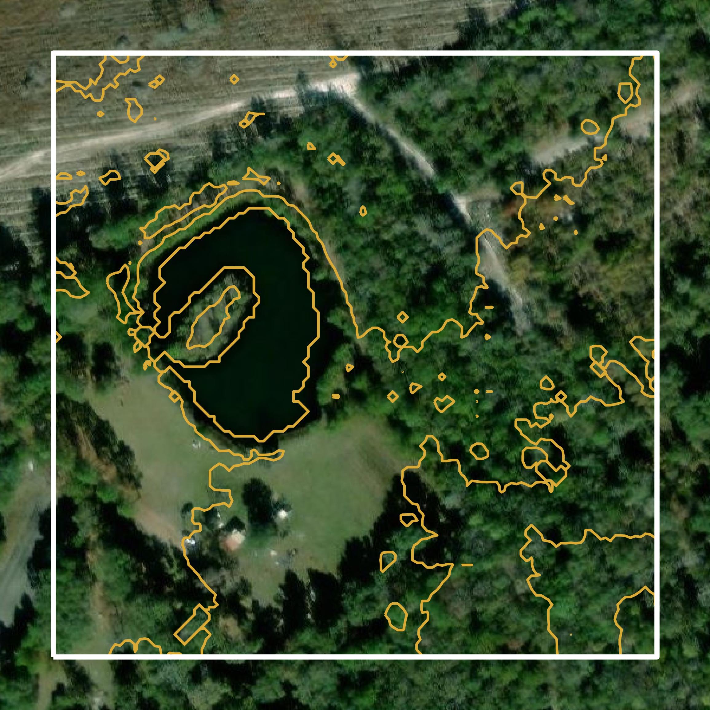 This image shows a contour map in Camden County created using GIS data in Equator.