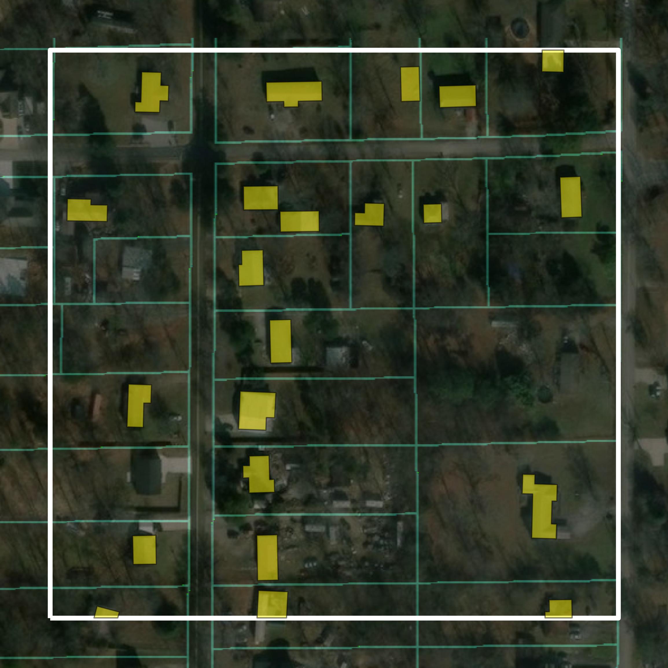 This image shows parcel and building data in Catoosa County created using GIS data in Equator.