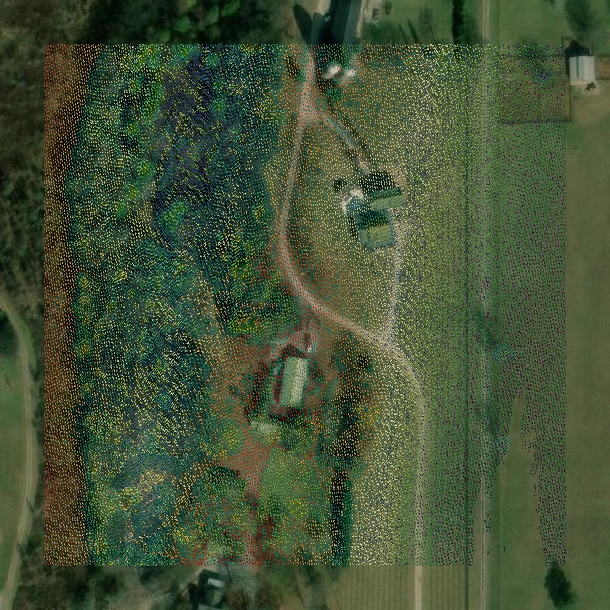This image shows a LiDAR point cloud in Catoosa County created using GIS data in Equator.