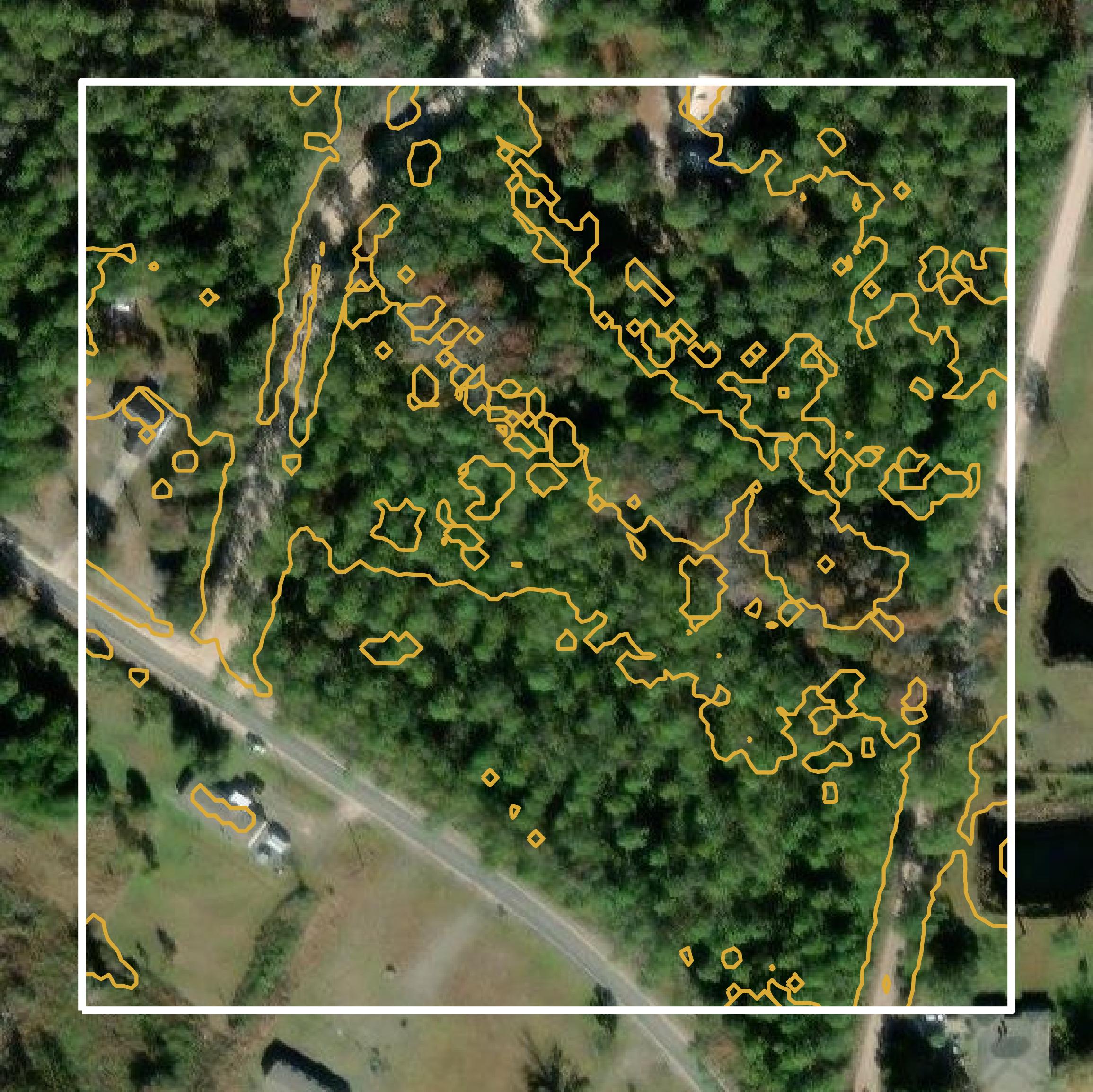 This image shows a contour map in Charlton County created using GIS data in Equator.