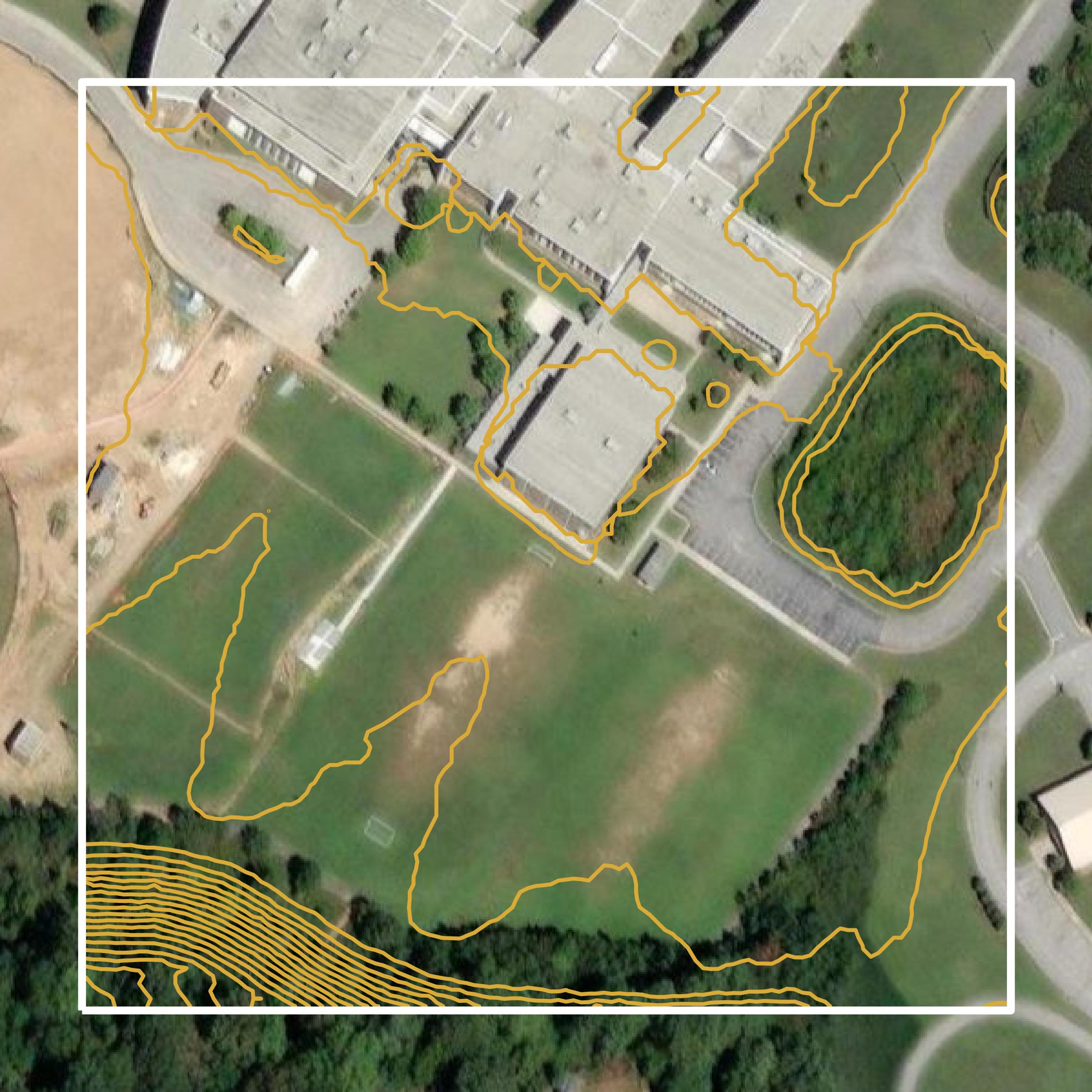 This image shows a contour map in Clayton County created using GIS data in Equator.