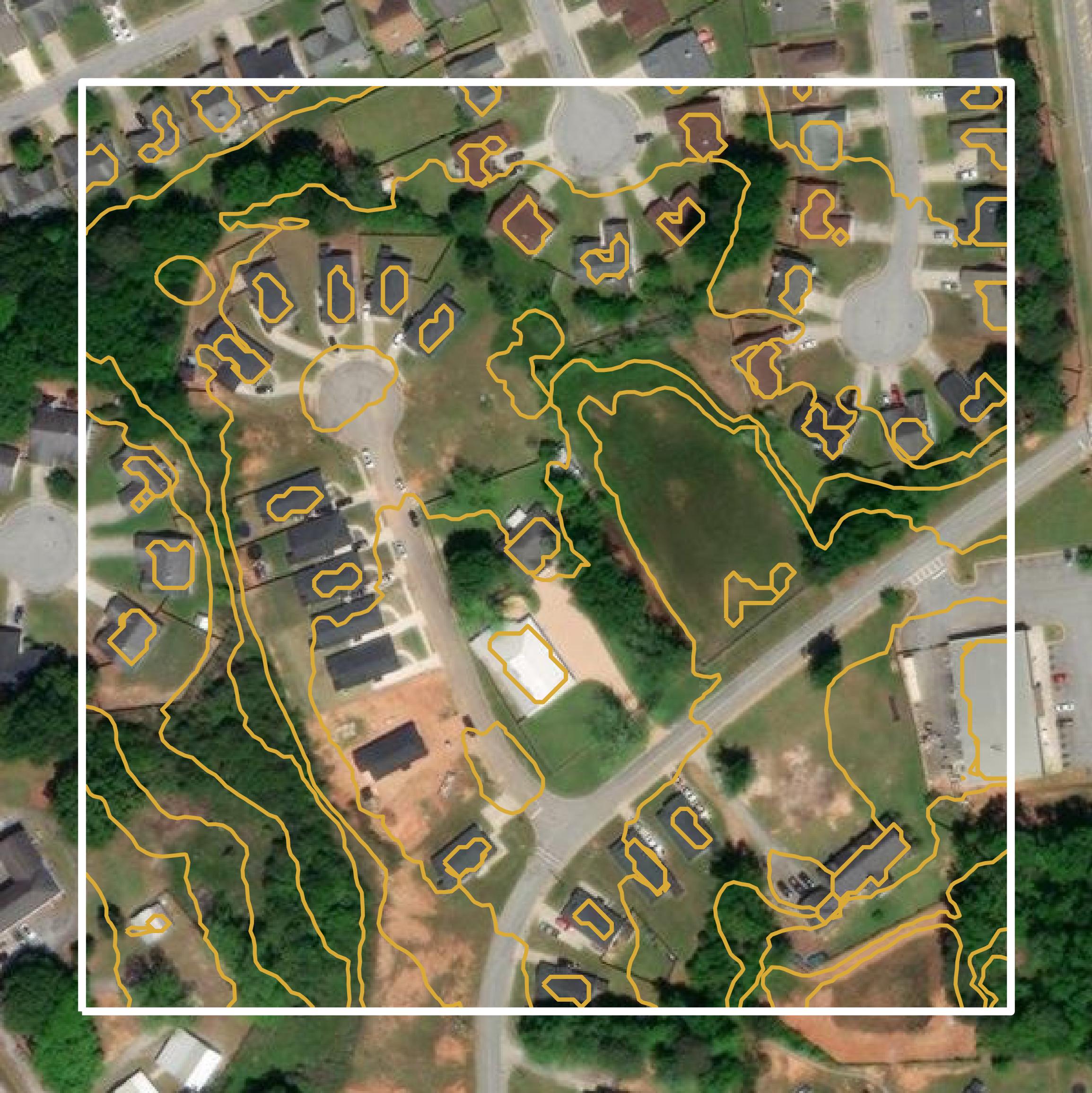 This image shows a contour map in Clayton County created using GIS data in Equator.