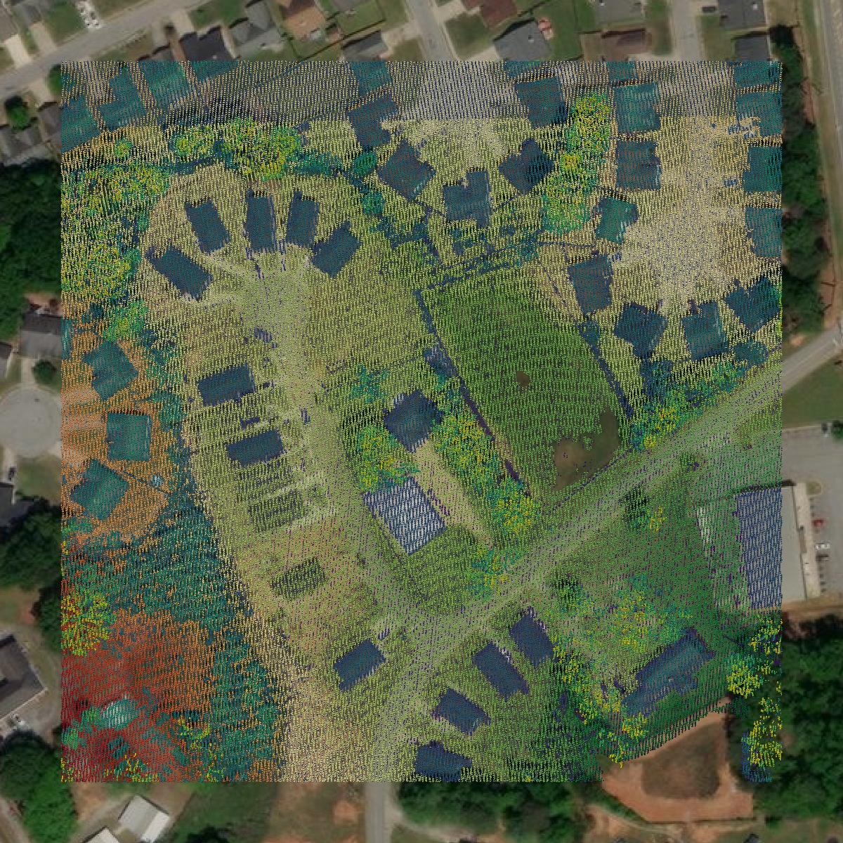 This image shows a LiDAR point cloud in Clayton County created using GIS data in Equator.