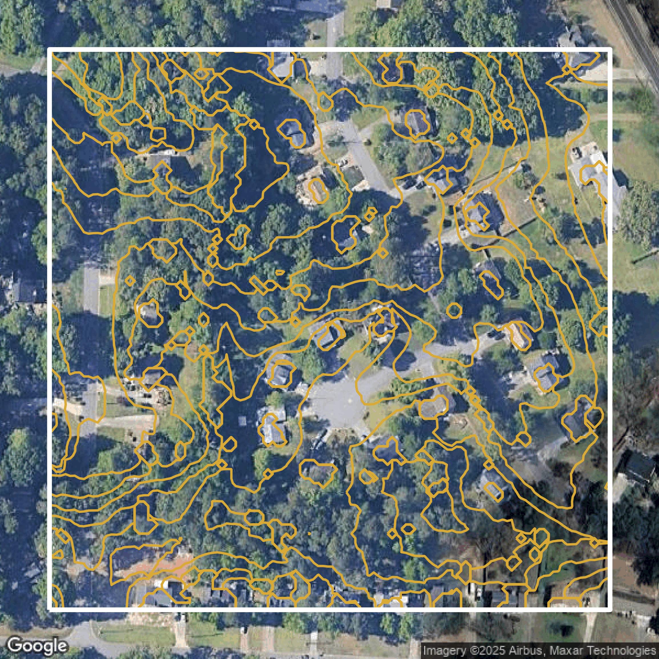 This image shows a contour map in Cobb County created using GIS data in Equator.