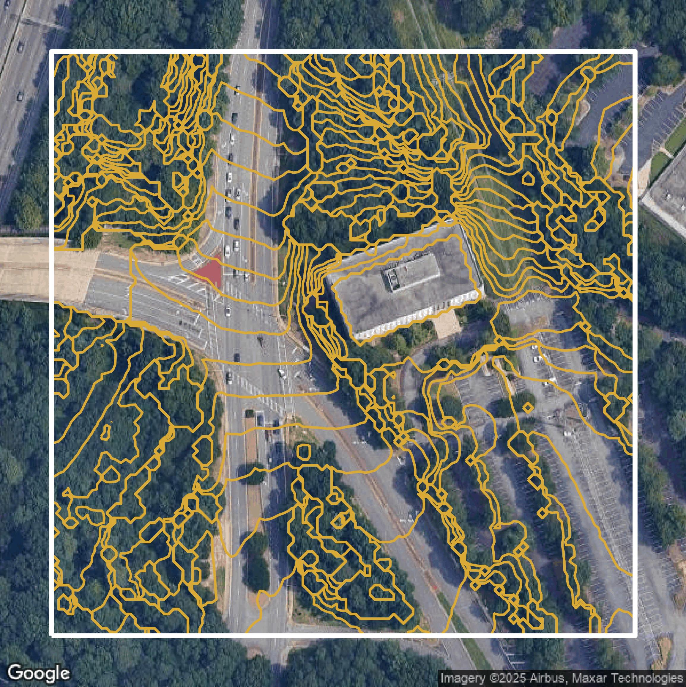 This image shows a contour map in Cobb County created using GIS data in Equator.