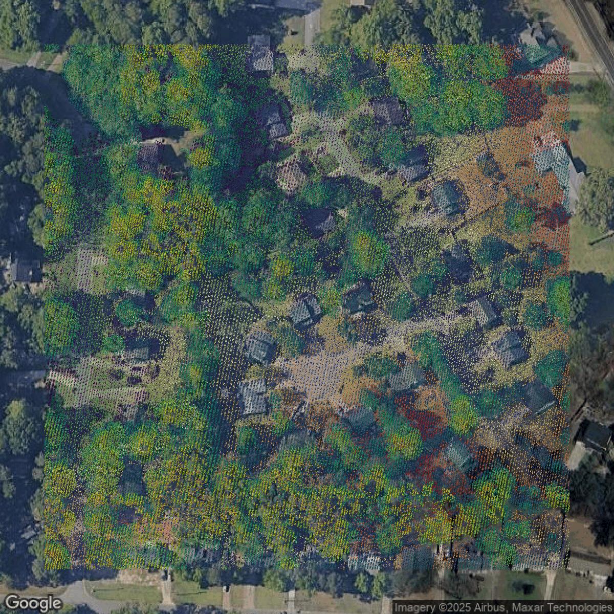 This image shows a LiDAR point cloud in Cobb County created using GIS data in Equator.