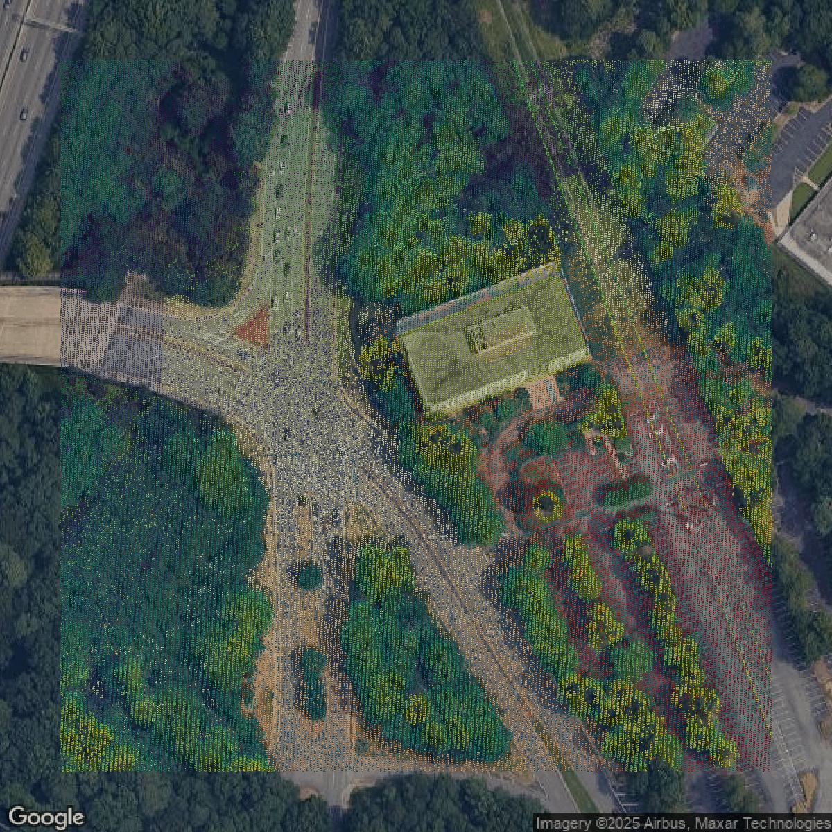 This image shows a LiDAR point cloud in Cobb County created using GIS data in Equator.