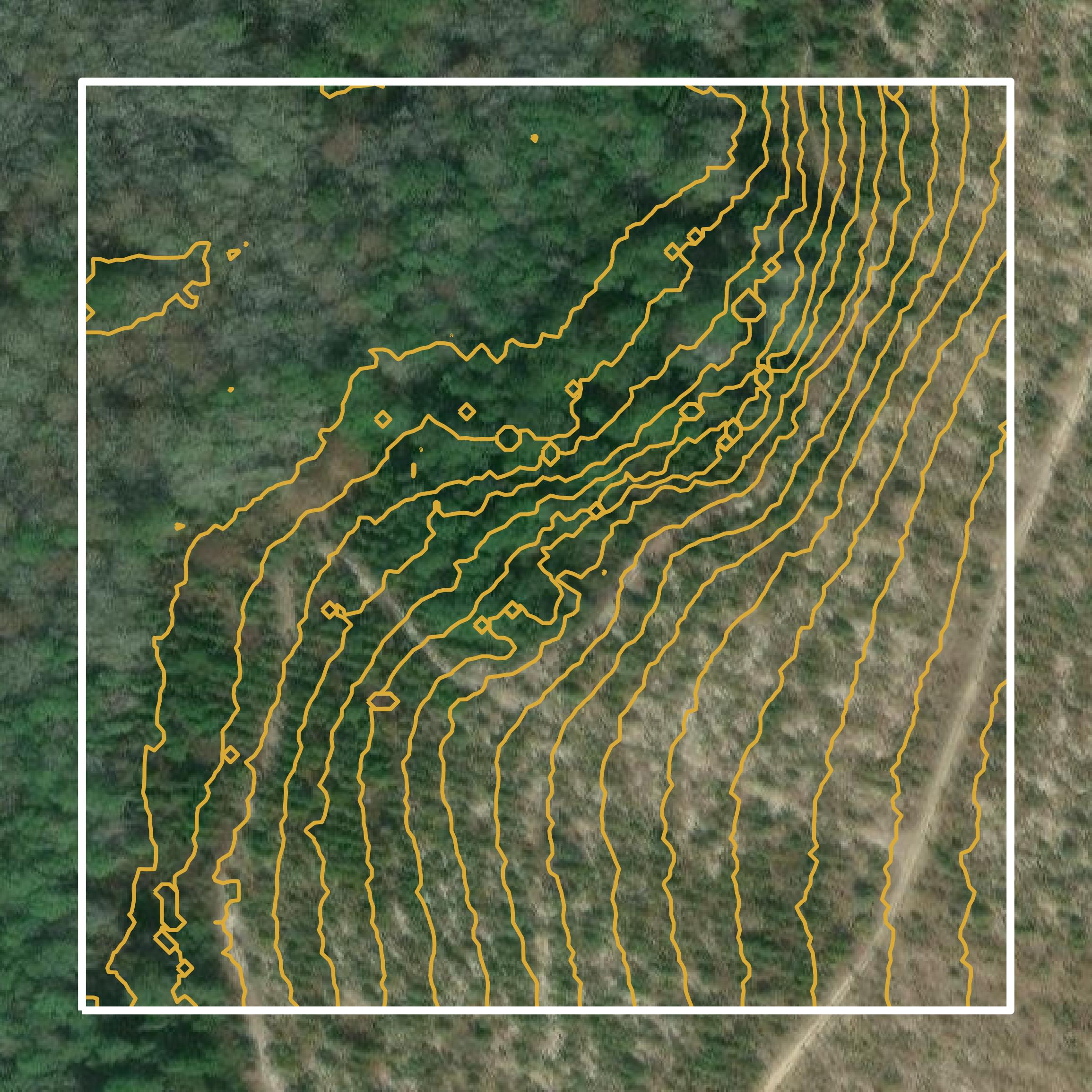 This image shows a contour map in Coffee County created using GIS data in Equator.