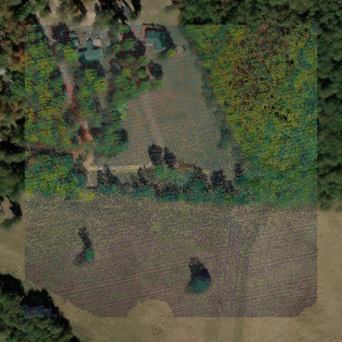 This image shows a LiDAR point cloud in Columbia County created using GIS data in Equator.