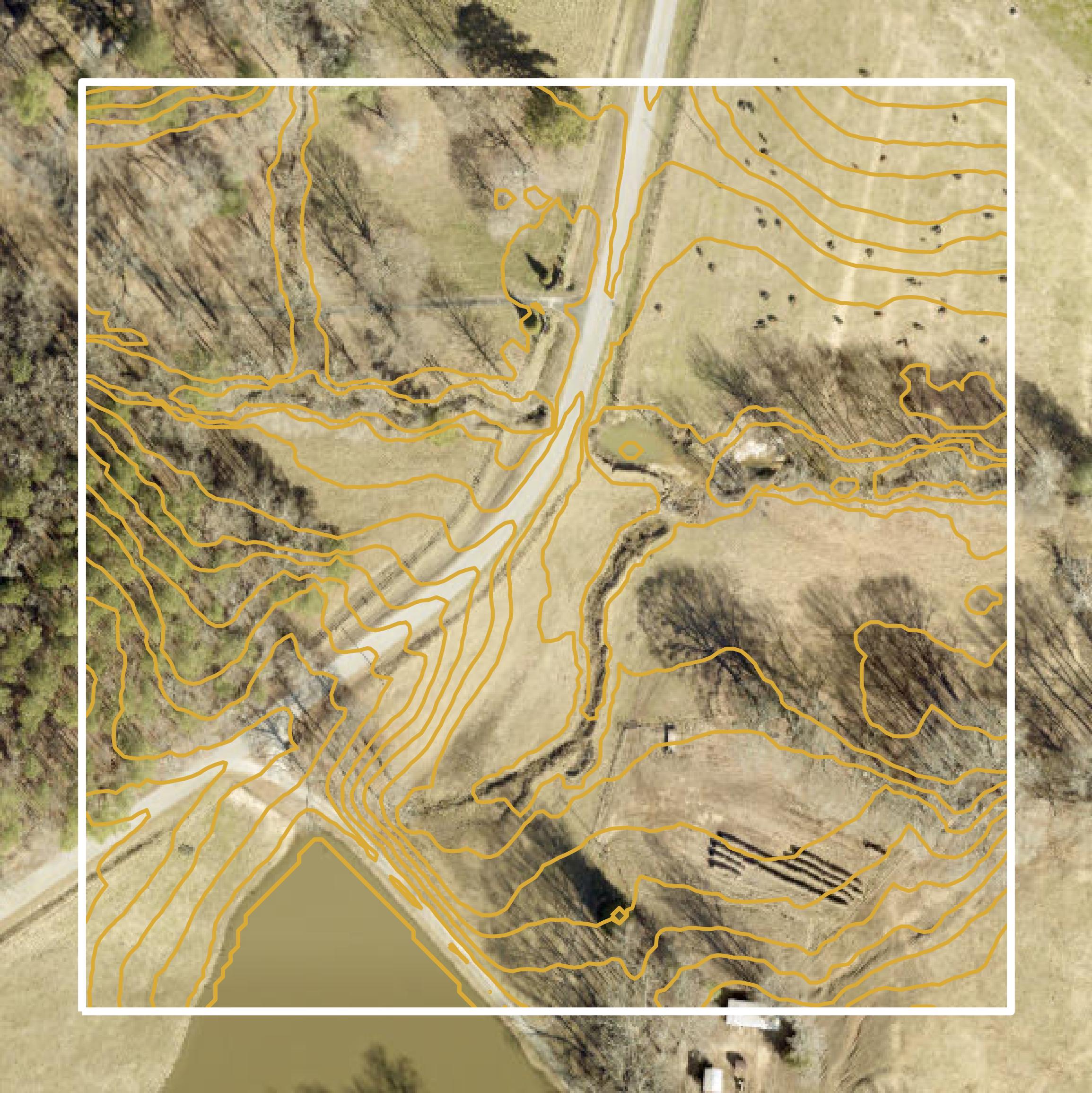 This image shows a contour map in Coweta County created using GIS data in Equator.