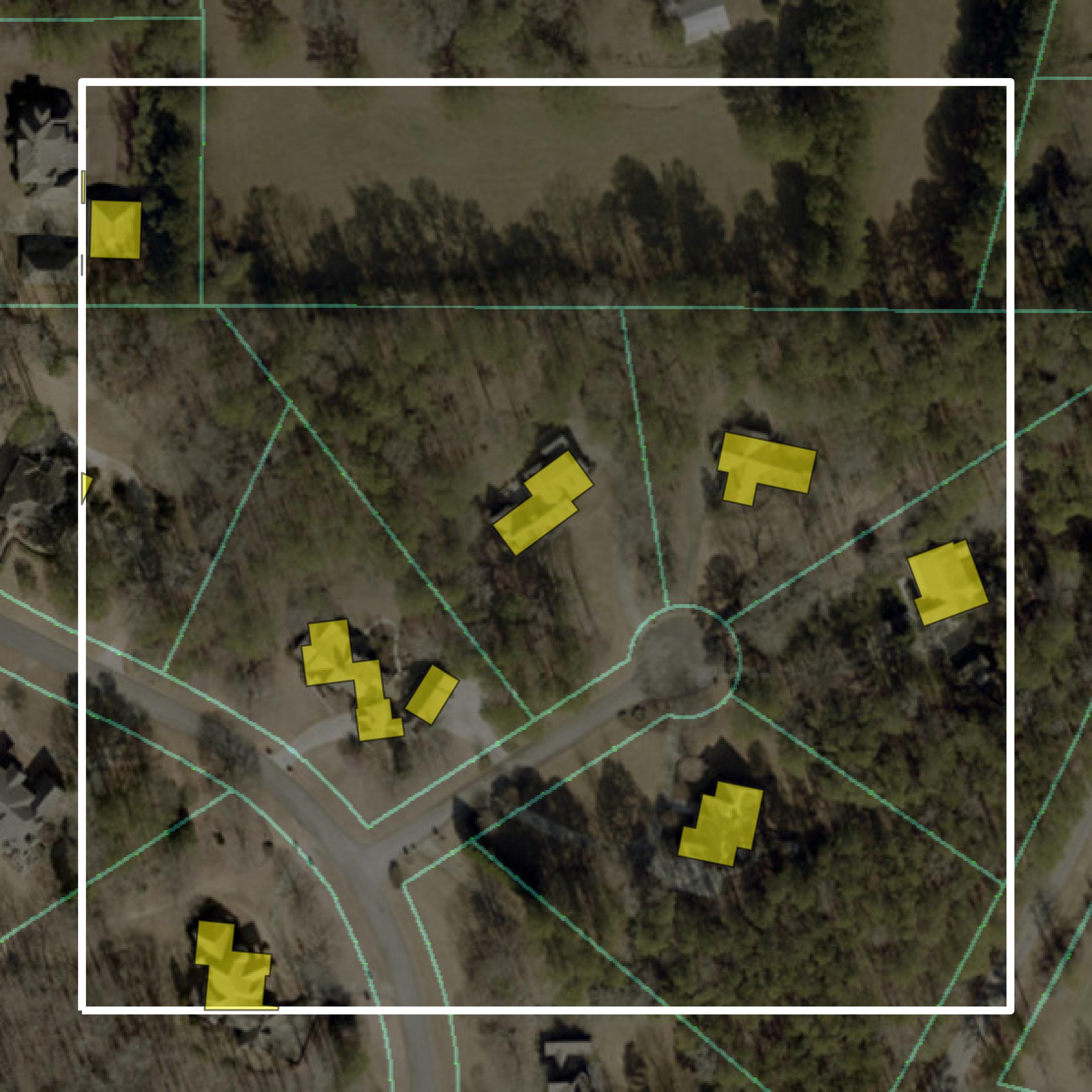 This image shows parcel and building data in Coweta County created using GIS data in Equator.