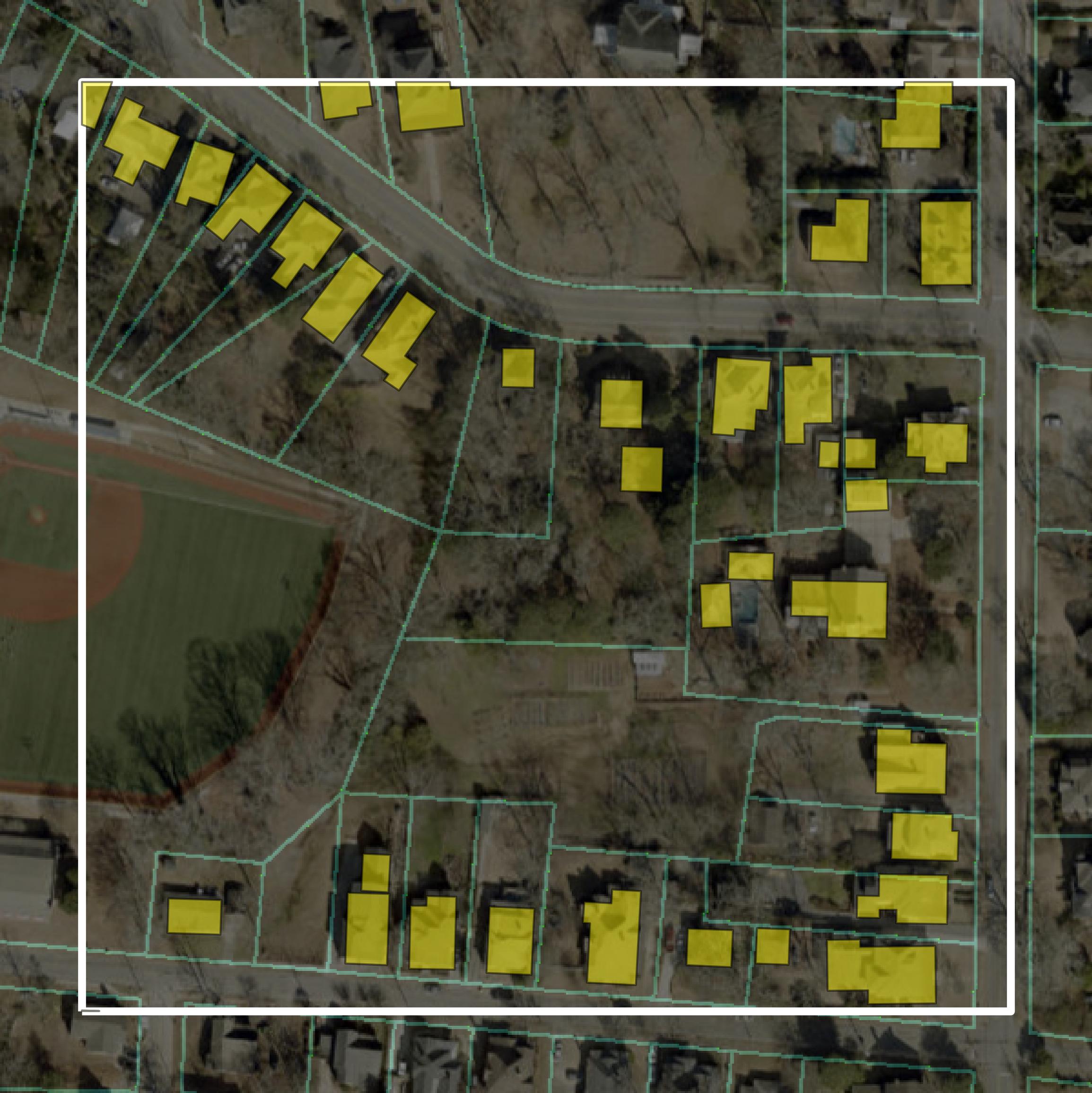 This image shows parcel and building data in Coweta County created using GIS data in Equator.