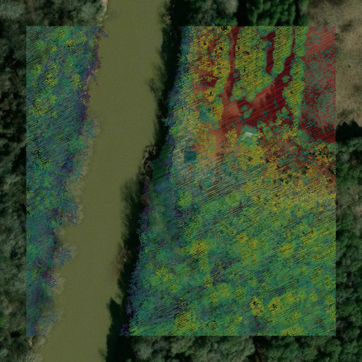 This image shows a LiDAR point cloud in Crawford County created using GIS data in Equator.