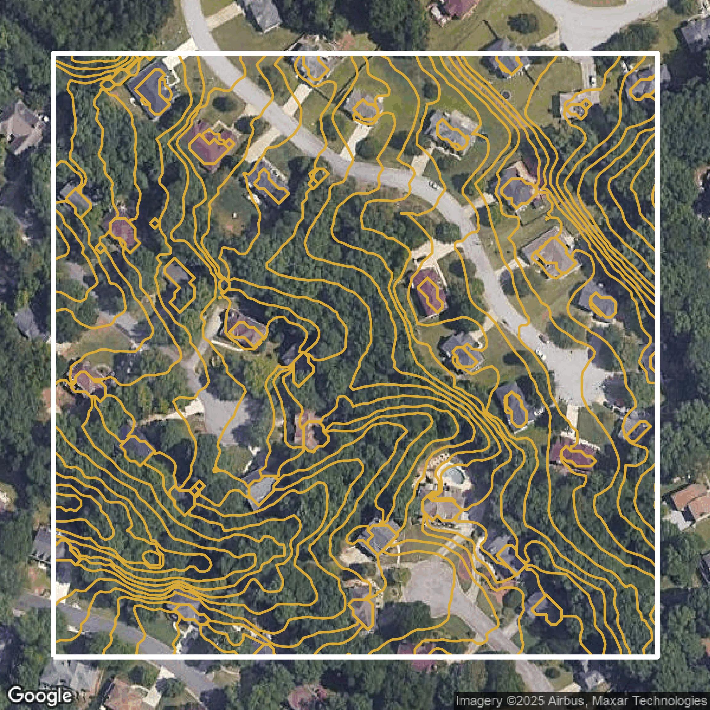 This image shows a contour map in DeKalb County created using GIS data in Equator.
