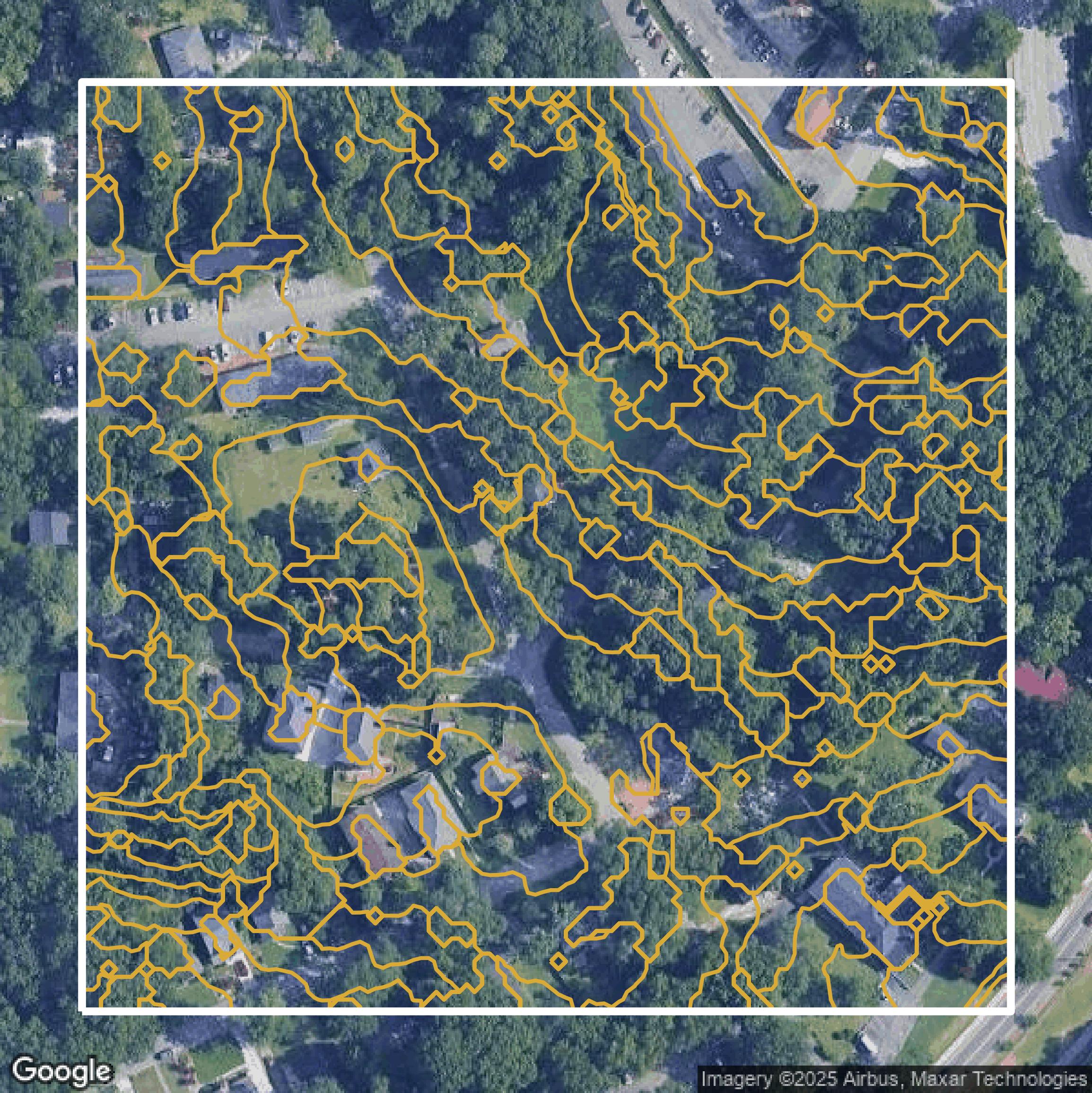 This image shows a contour map in DeKalb County created using GIS data in Equator.