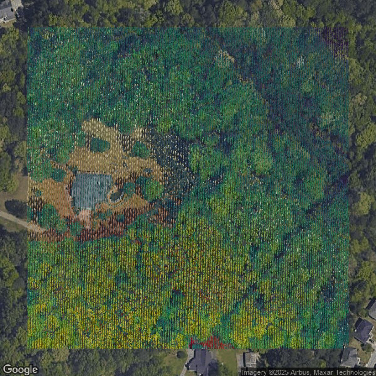 This image shows a LiDAR point cloud in DeKalb County created using GIS data in Equator.
