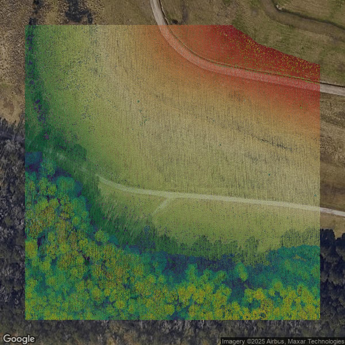 This image shows a LiDAR point cloud in DeKalb County created using GIS data in Equator.