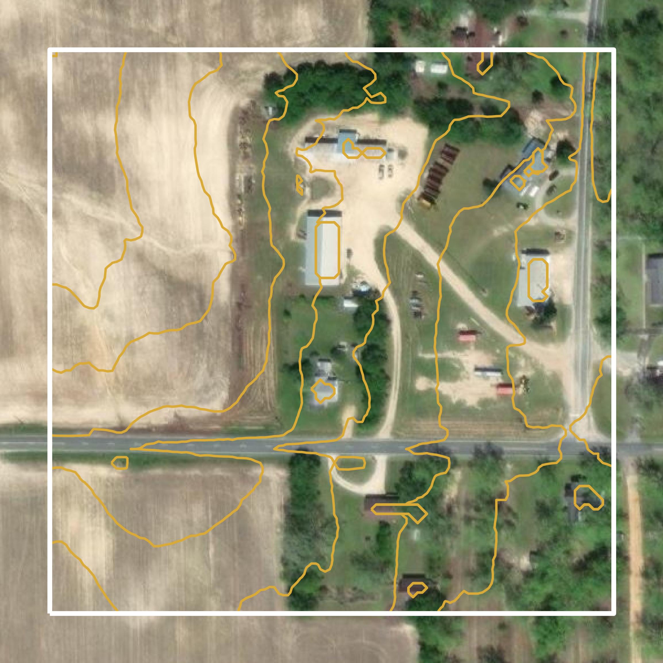 This image shows a contour map in Dooly County created using GIS data in Equator.