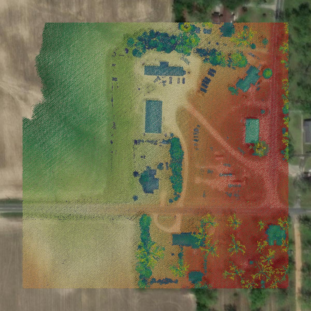 This image shows a LiDAR point cloud in Dooly County created using GIS data in Equator.