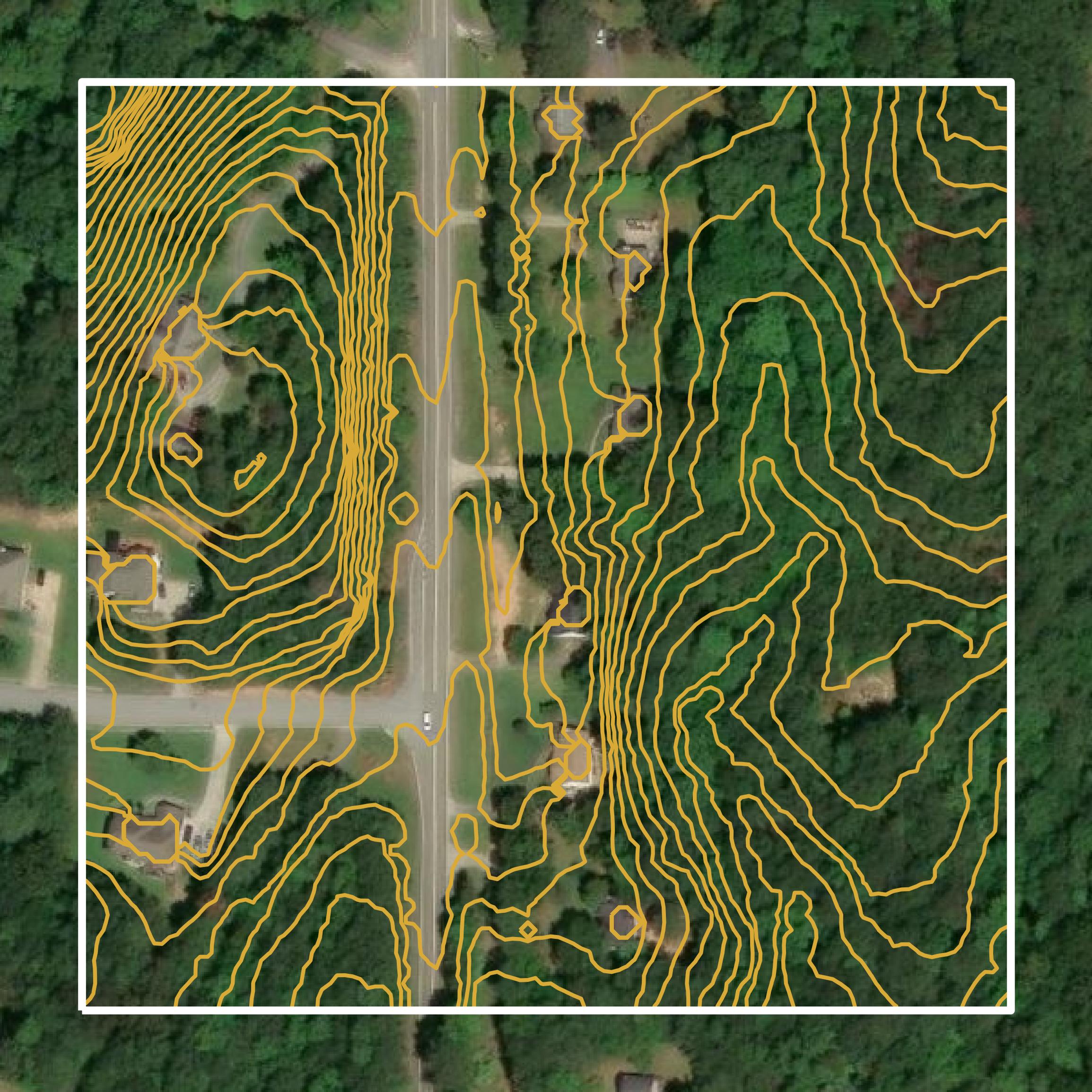 This image shows a contour map in Douglas County created using GIS data in Equator.