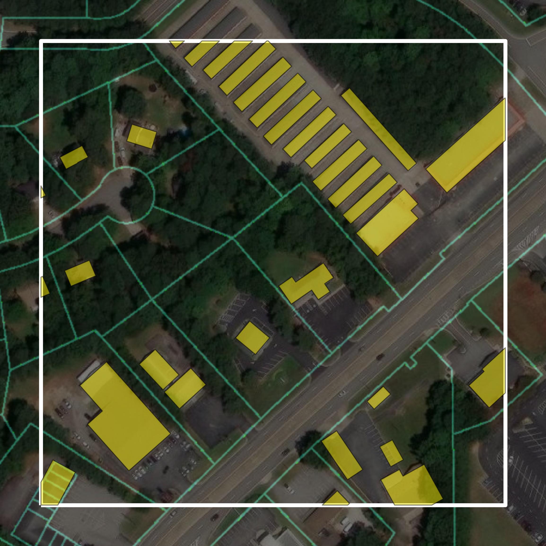 This image shows parcel and building data in Douglas County created using GIS data in Equator.