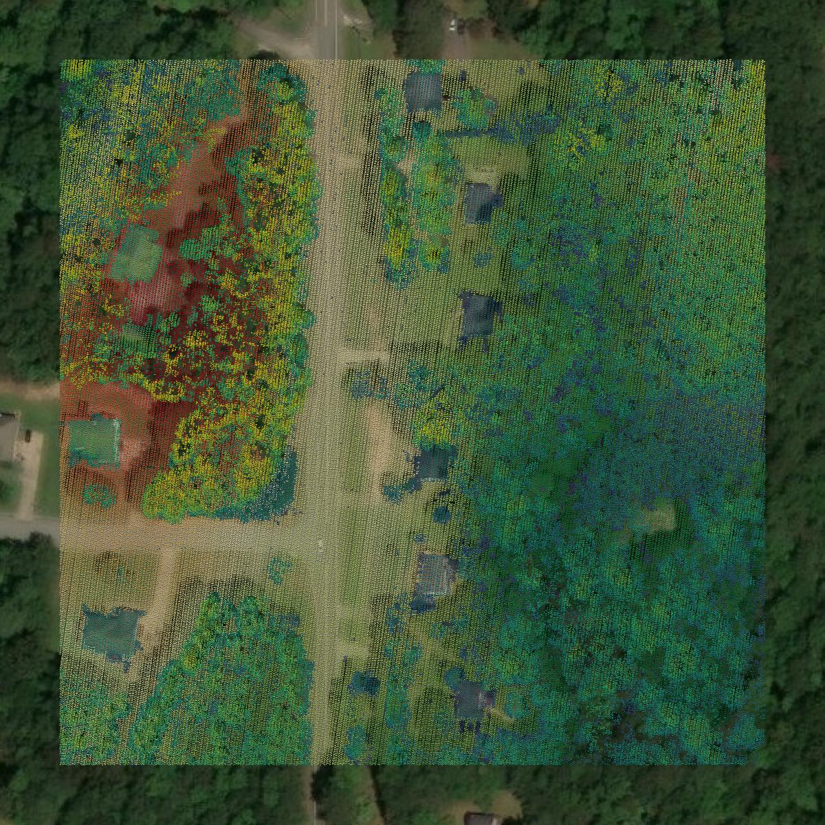 This image shows a LiDAR point cloud in Douglas County created using GIS data in Equator.