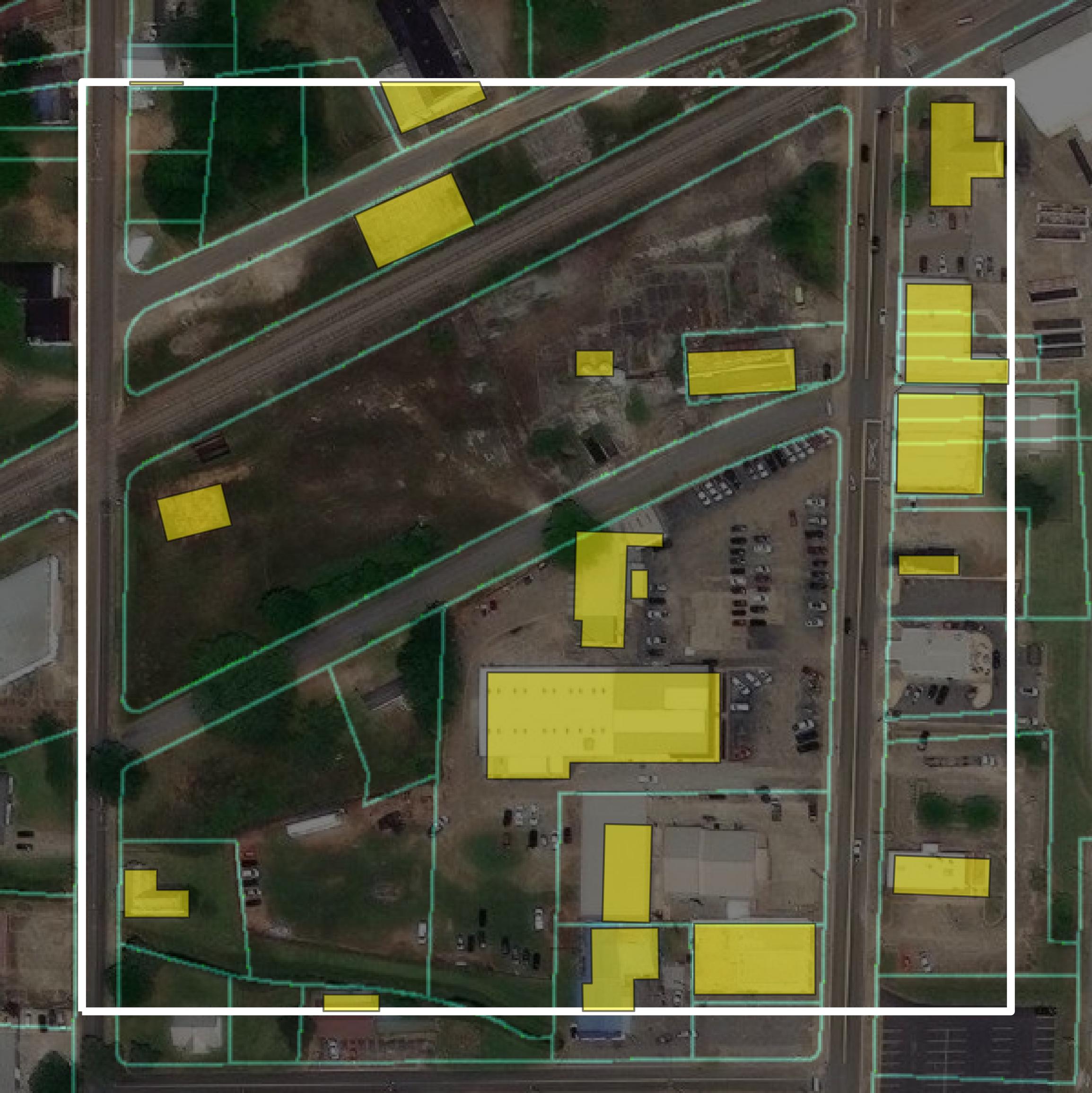 This image shows parcel and building data in Early County created using GIS data in Equator.
