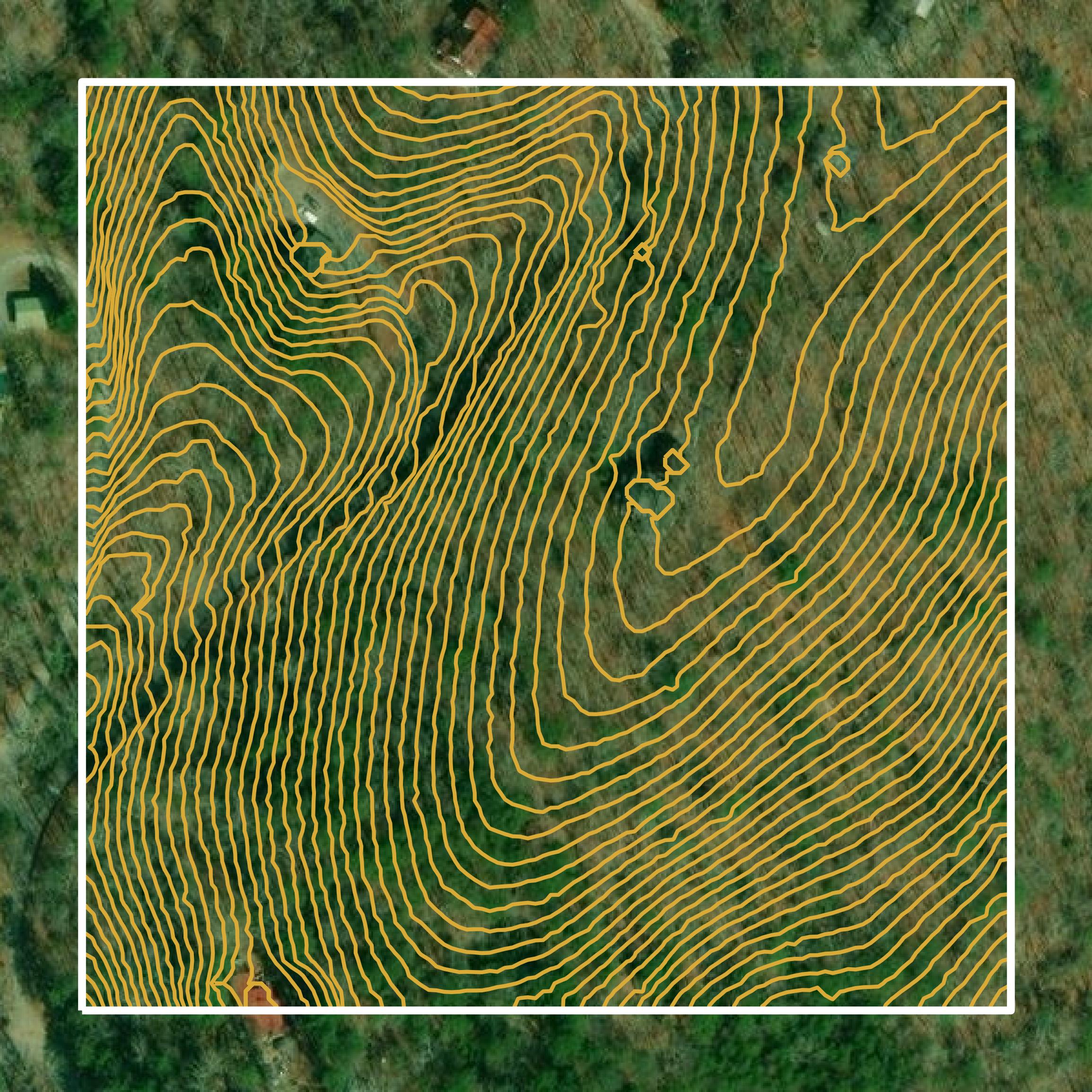 This image shows a contour map in Fannin County created using GIS data in Equator.