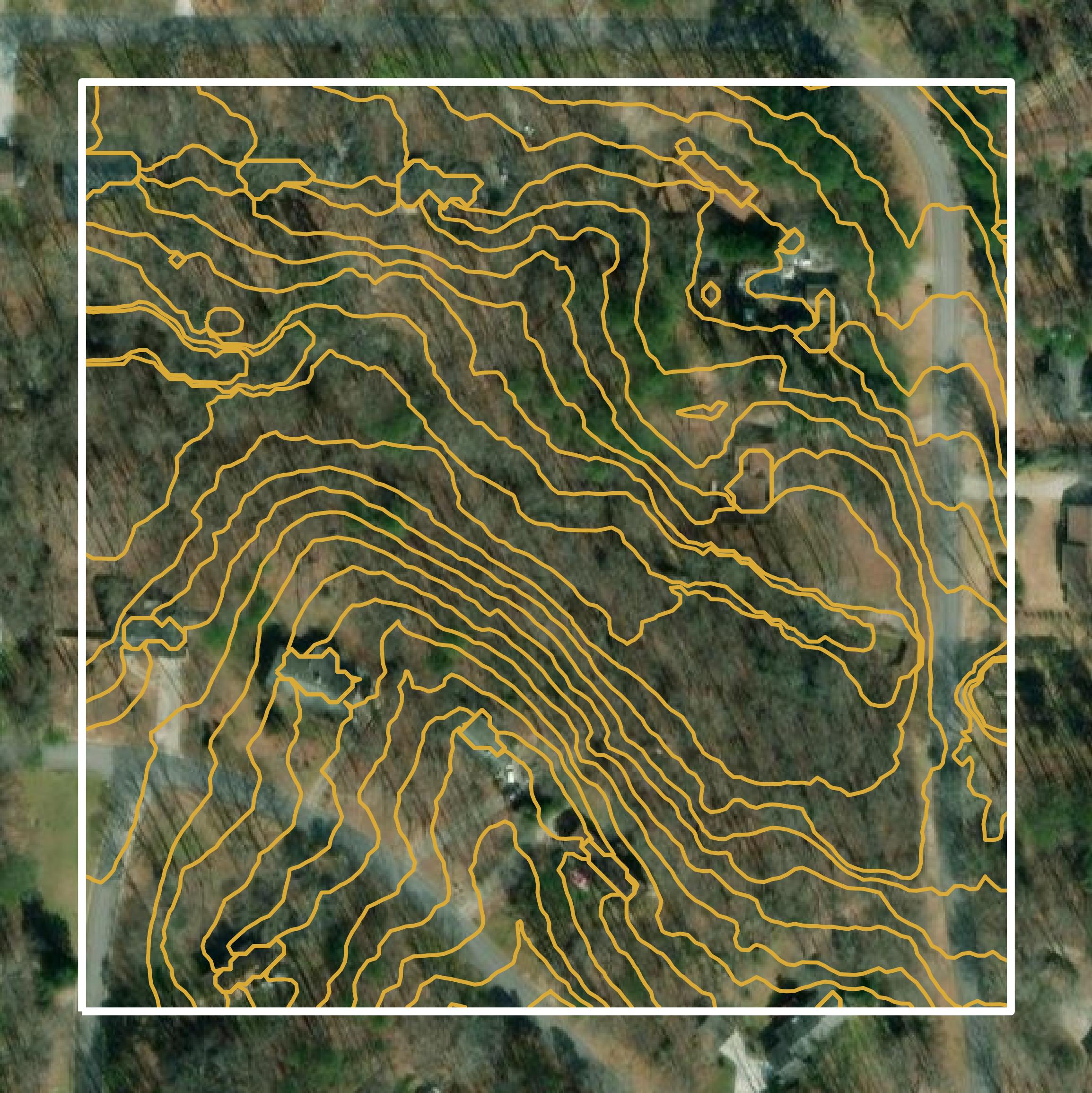 This image shows a contour map in Fayette County created using GIS data in Equator.